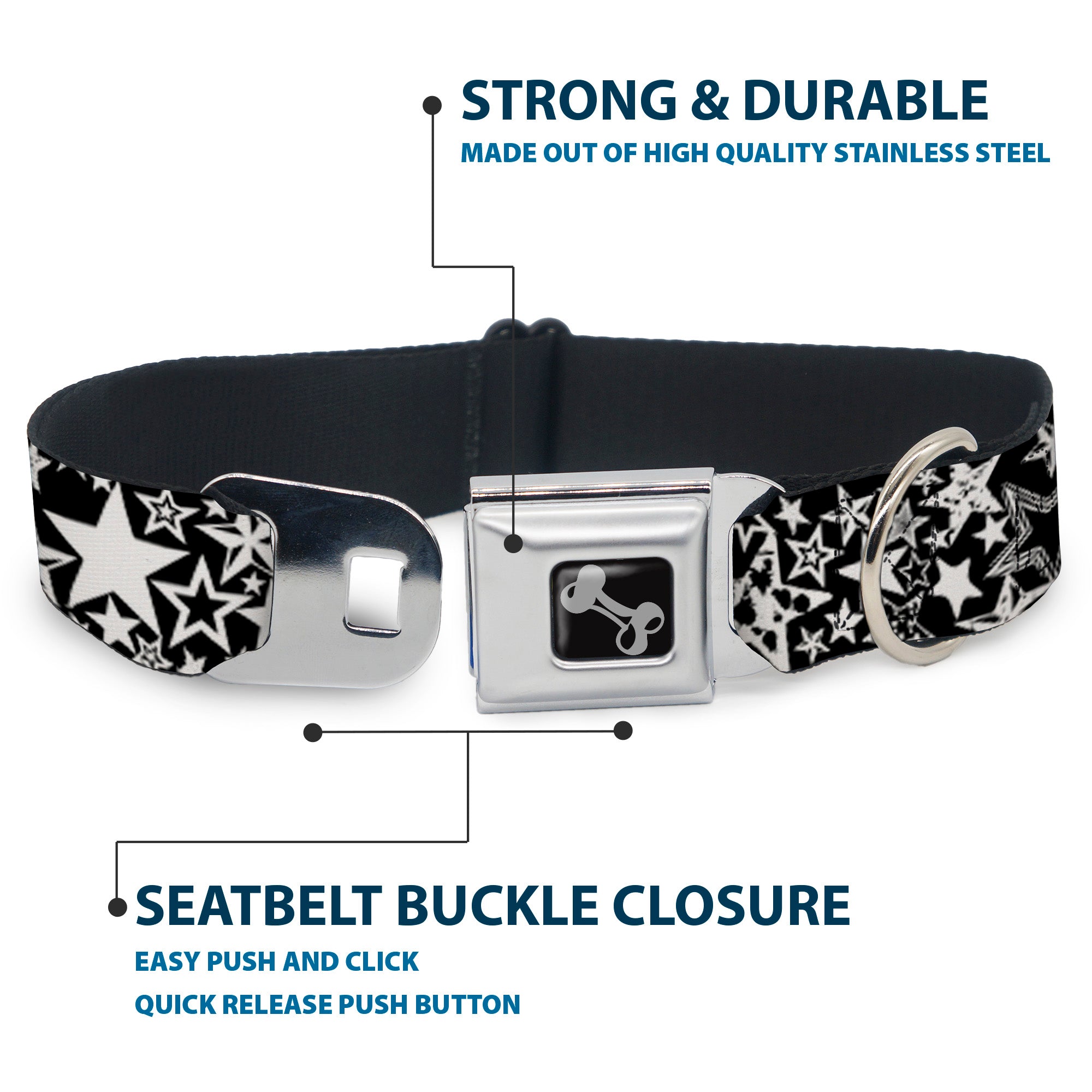 Dog Bone Seatbelt Buckle Collar - Stargazer Black/White Seatbelt Buckle Collars Buckle-Down