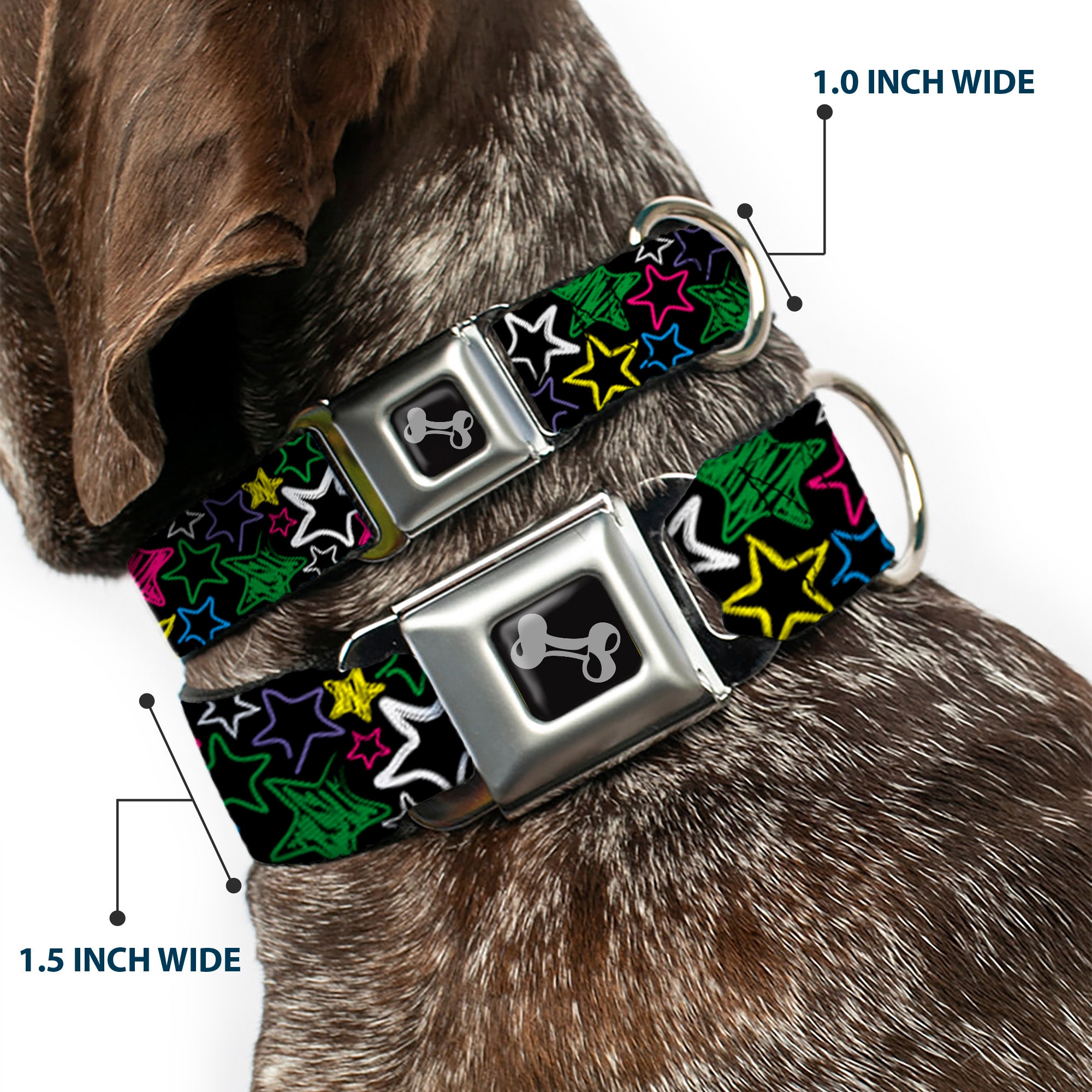 Dog Bone Seatbelt Buckle Collar - Sketch Stars Black/Multi Color Seatbelt Buckle Collars Buckle-Down