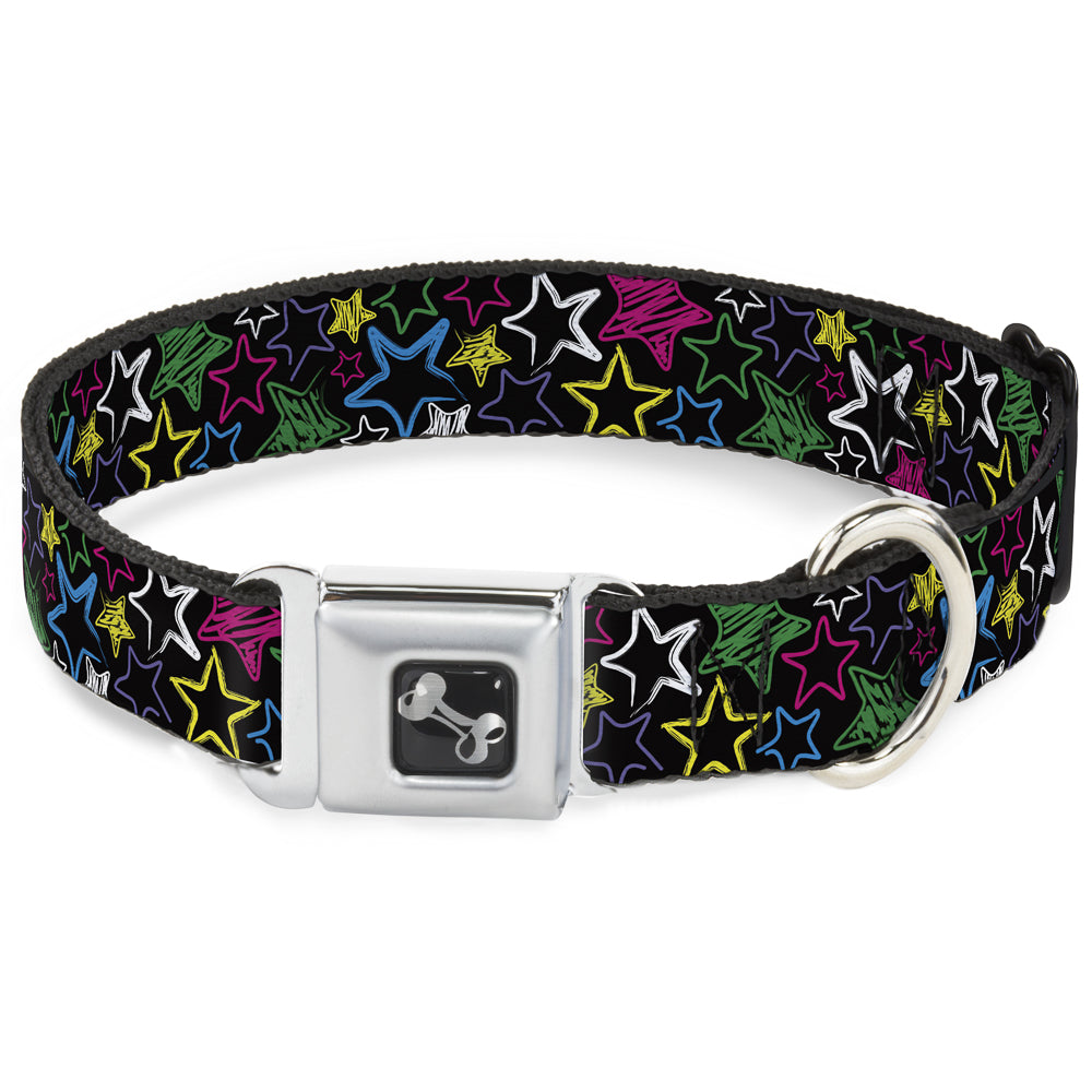 Dog Bone Seatbelt Buckle Collar - Sketch Stars Black/Multi Color Seatbelt Buckle Collars Buckle-Down