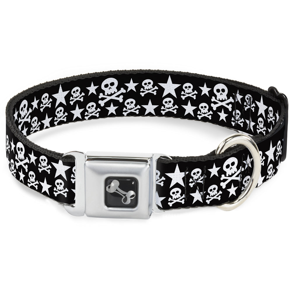 Dog Bone Seatbelt Buckle Collar - Skulls & Stars Black/White Seatbelt Buckle Collars Buckle-Down
