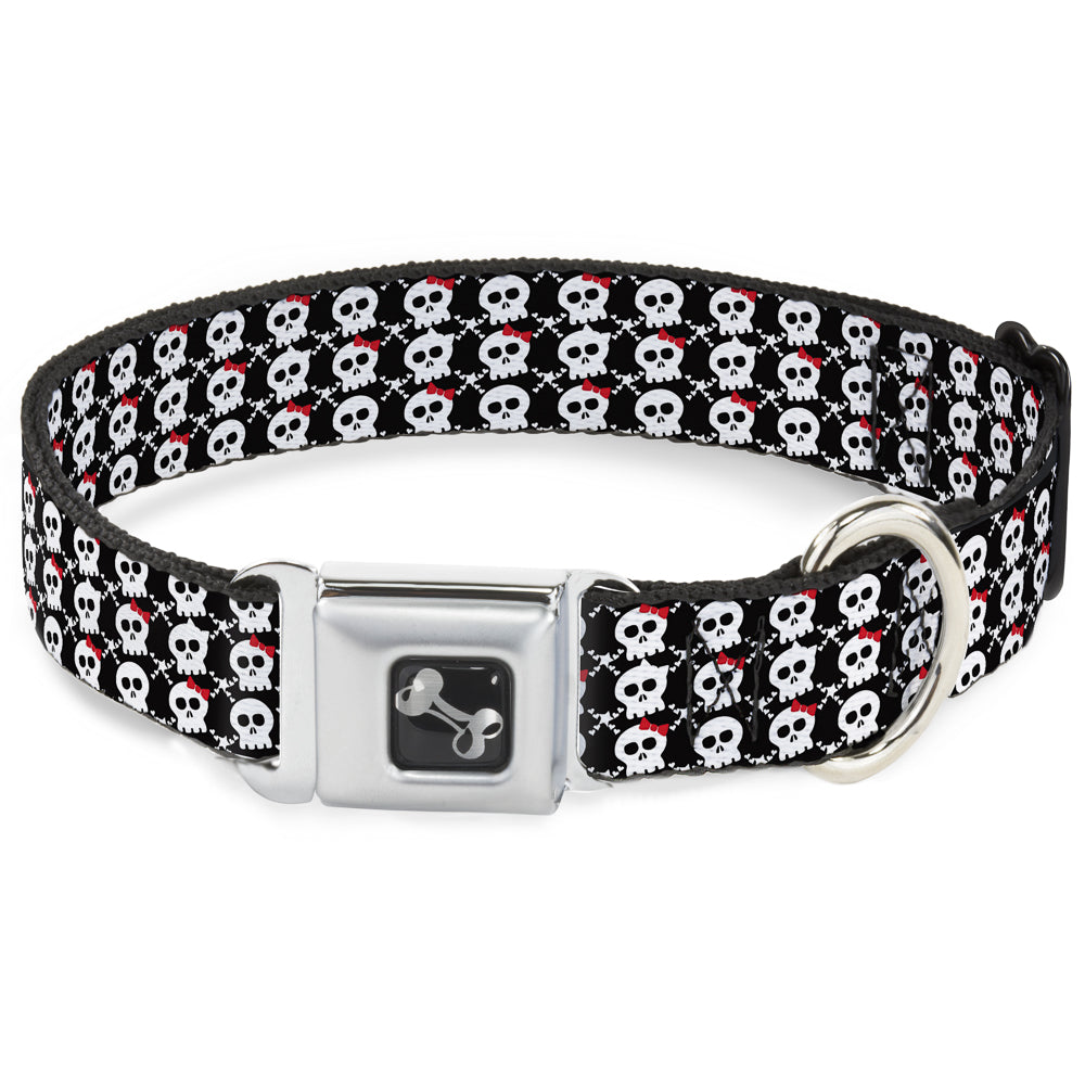 Dog Bone Seatbelt Buckle Collar - Skull w/Bow Black/White/Red Seatbelt Buckle Collars Buckle-Down