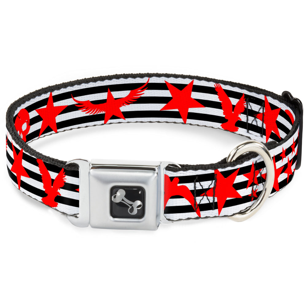 Dog Bone Seatbelt Buckle Collar - Stripes & Stars Black/White/Red Seatbelt Buckle Collars Buckle-Down