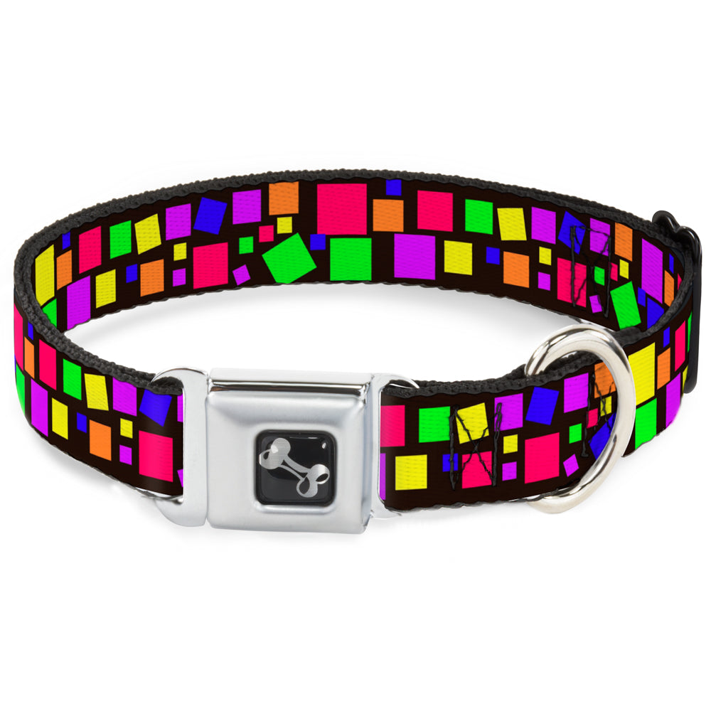 Dog Bone Seatbelt Buckle Collar - Squares Black/Multi Color Seatbelt Buckle Collars Buckle-Down