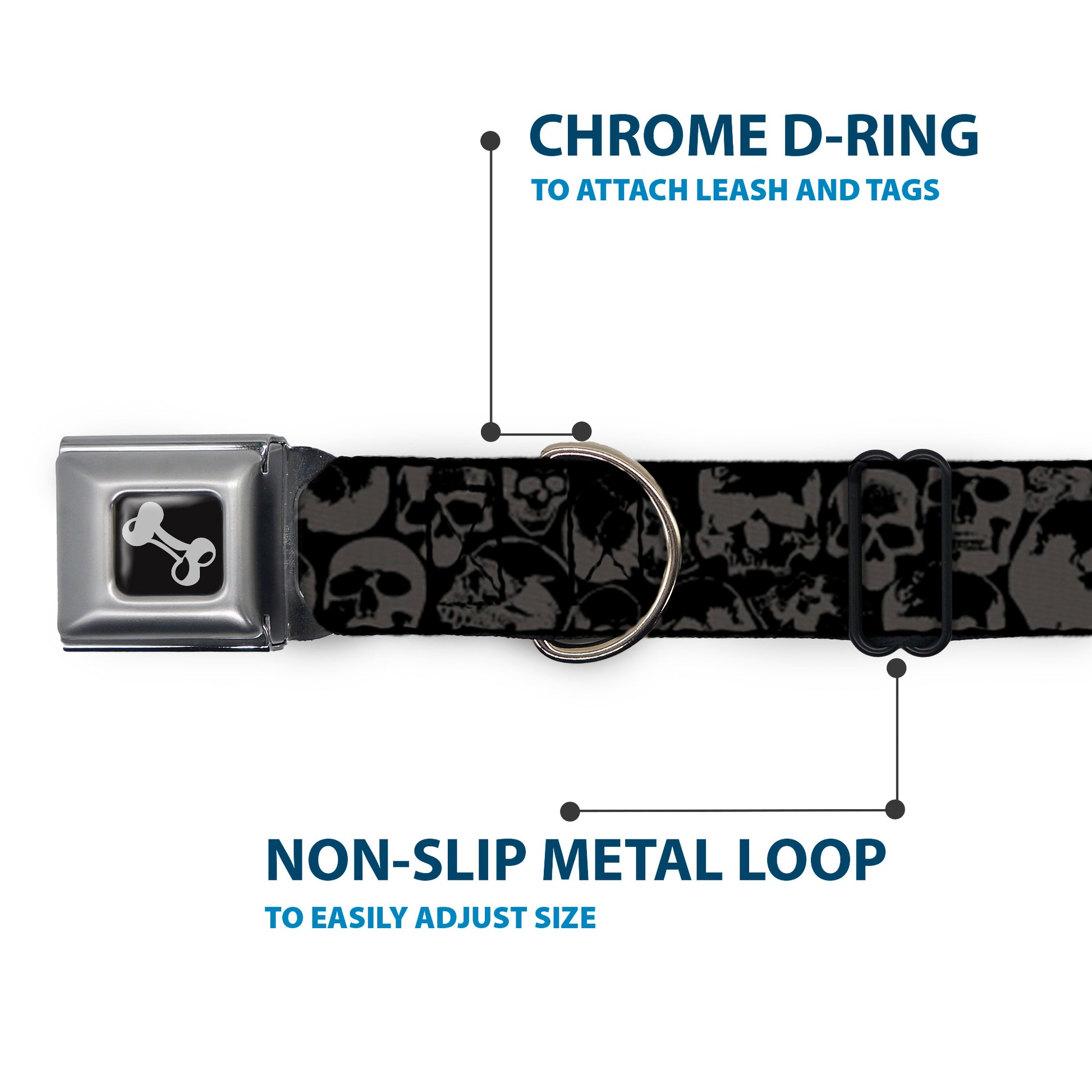 Dog Bone Seatbelt Buckle Collar - Skull Pile Black/Gray Seatbelt Buckle Collars Buckle-Down