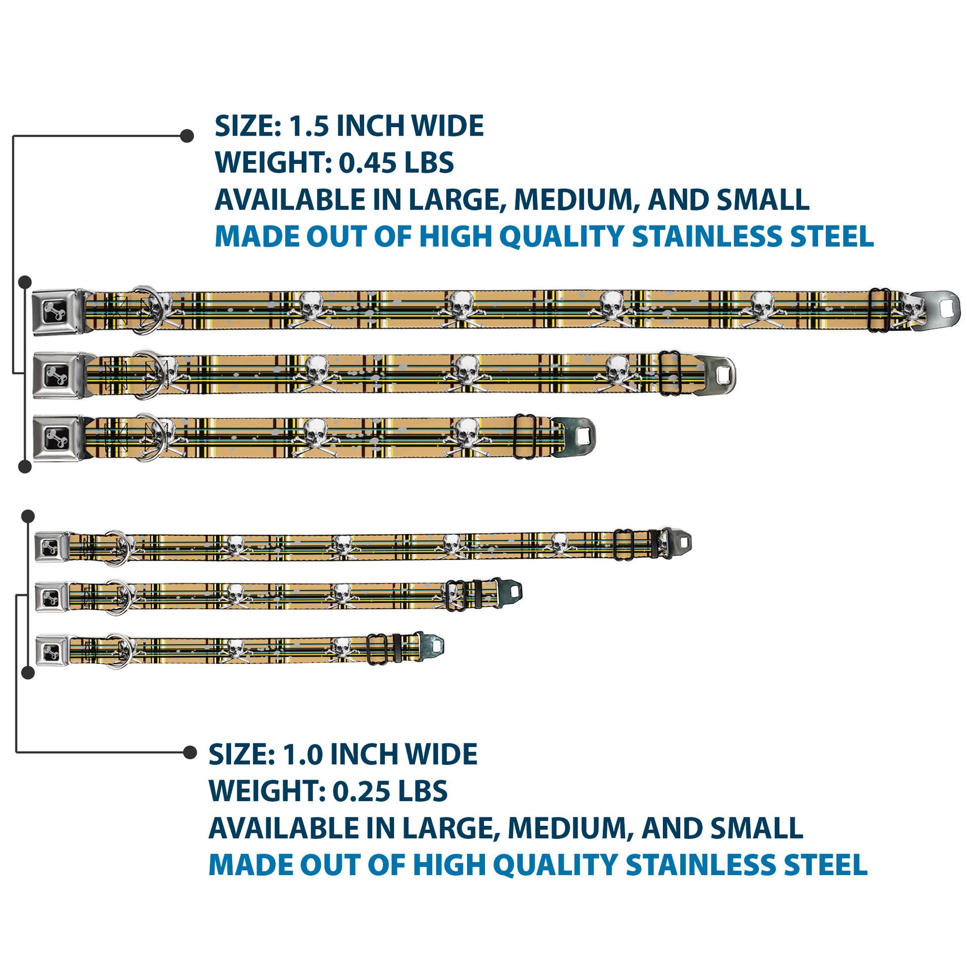 Dog Bone Seatbelt Buckle Collar - Skull & Cross Bones Plaid Tan Seatbelt Buckle Collars Buckle-Down