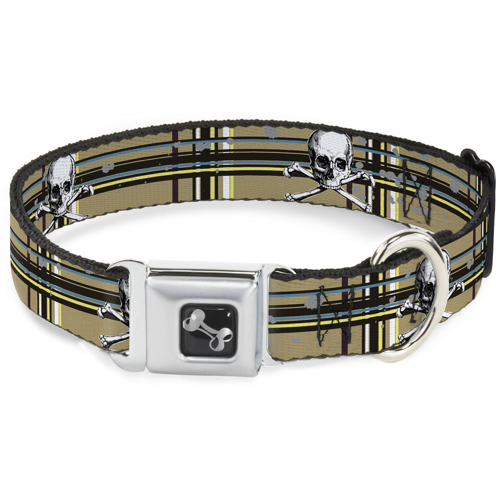 Dog Bone Seatbelt Buckle Collar - Skull & Cross Bones Plaid Tan Seatbelt Buckle Collars Buckle-Down