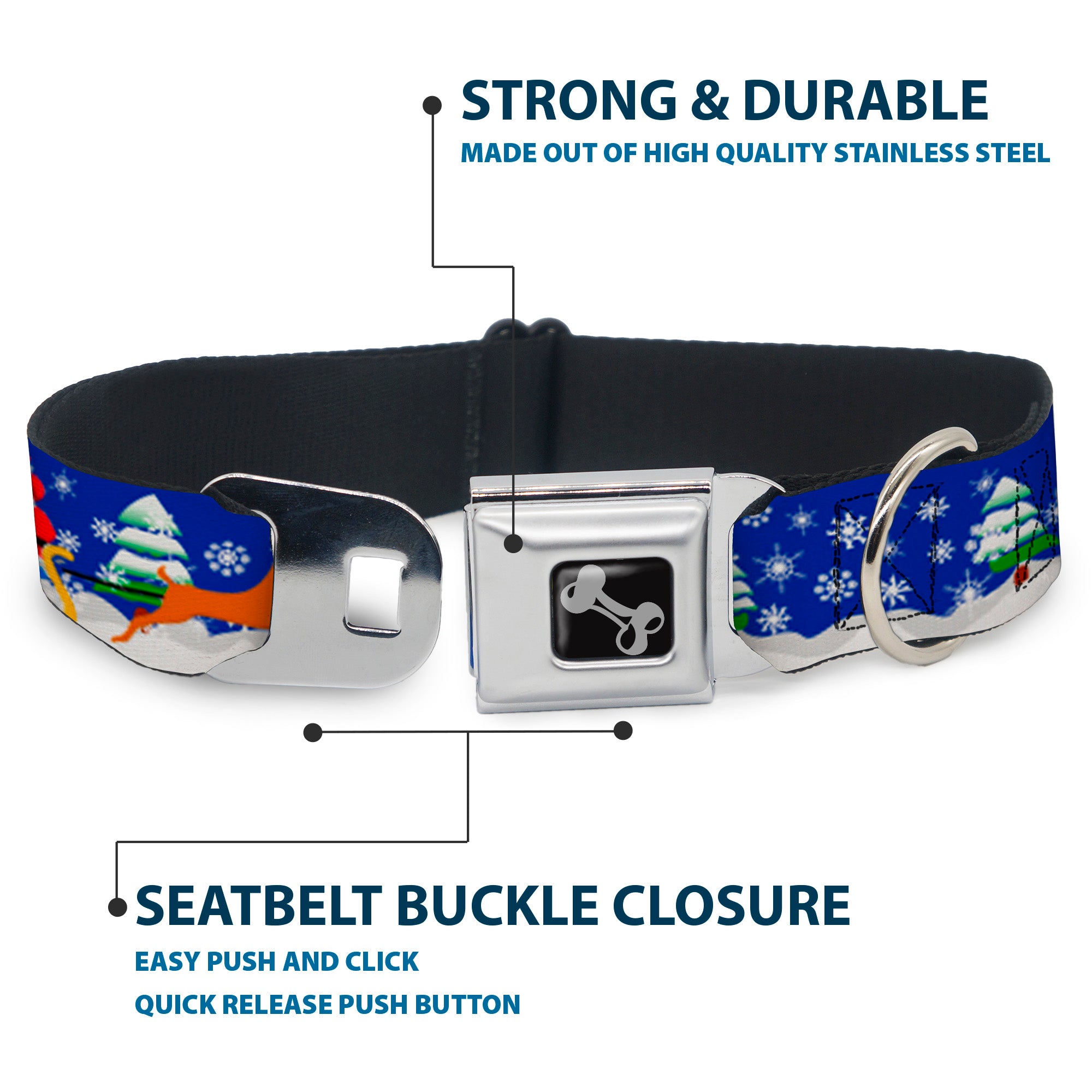 Dog Bone Seatbelt Buckle Collar - Santa & Reindeers Seatbelt Buckle Collars Buckle-Down
