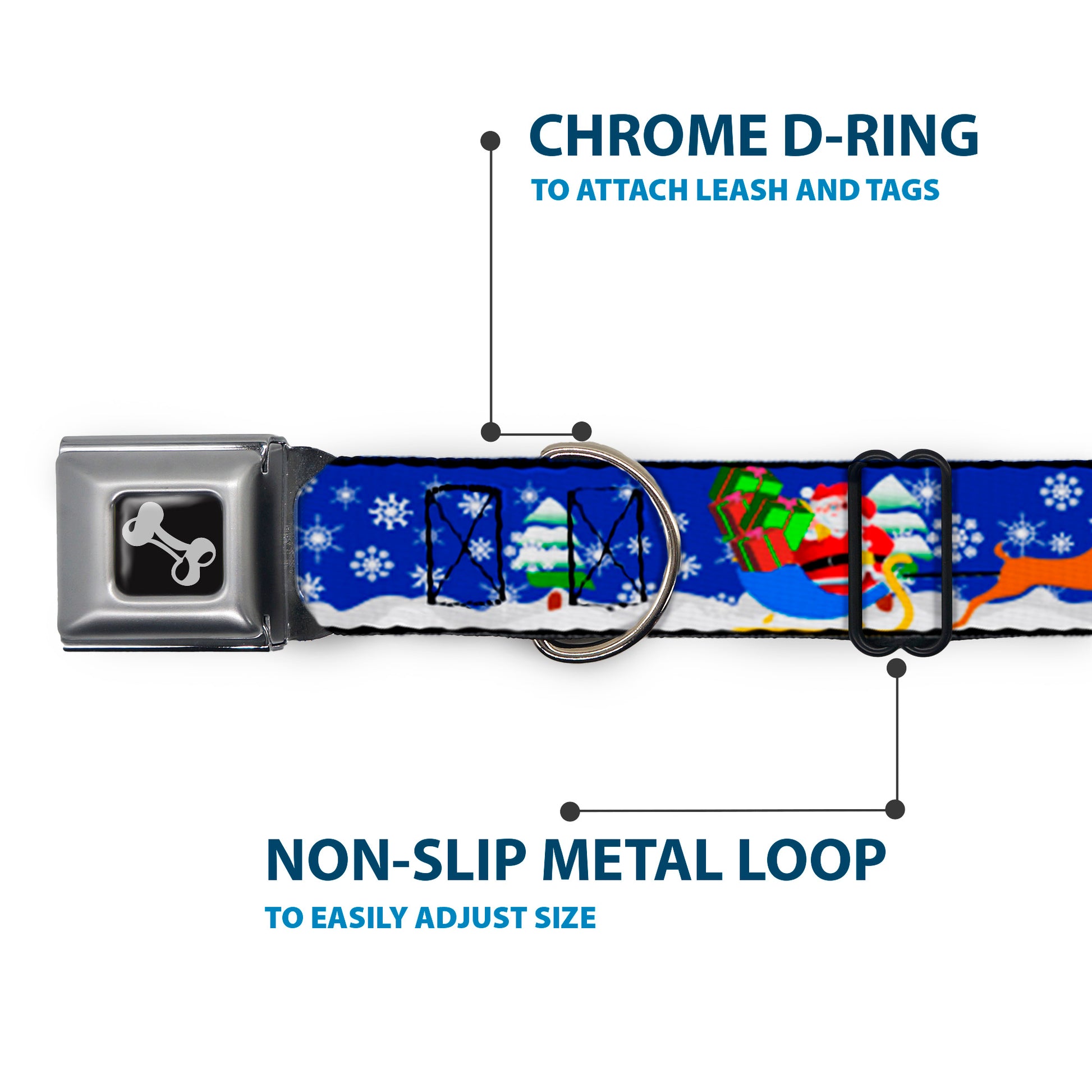 Dog Bone Seatbelt Buckle Collar - Santa & Reindeers Seatbelt Buckle Collars Buckle-Down