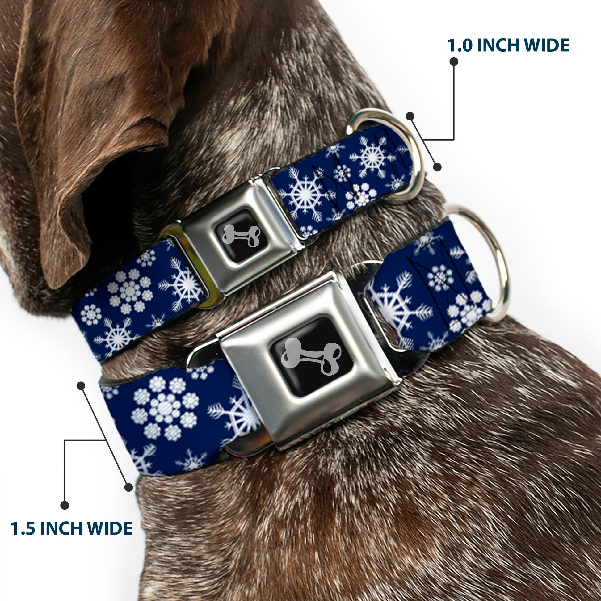Dog Bone Seatbelt Buckle Collar - Snowflakes Blue/White Seatbelt Buckle Collars Buckle-Down