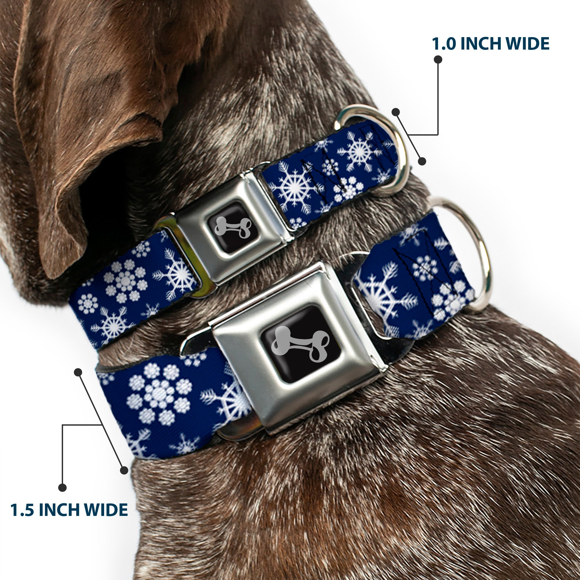 Dog Bone Seatbelt Buckle Collar - Snowflakes Blue/White Seatbelt Buckle Collars Buckle-Down