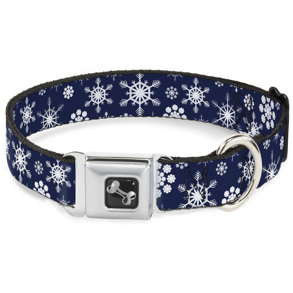 Dog Bone Seatbelt Buckle Collar - Snowflakes Blue/White Seatbelt Buckle Collars Buckle-Down