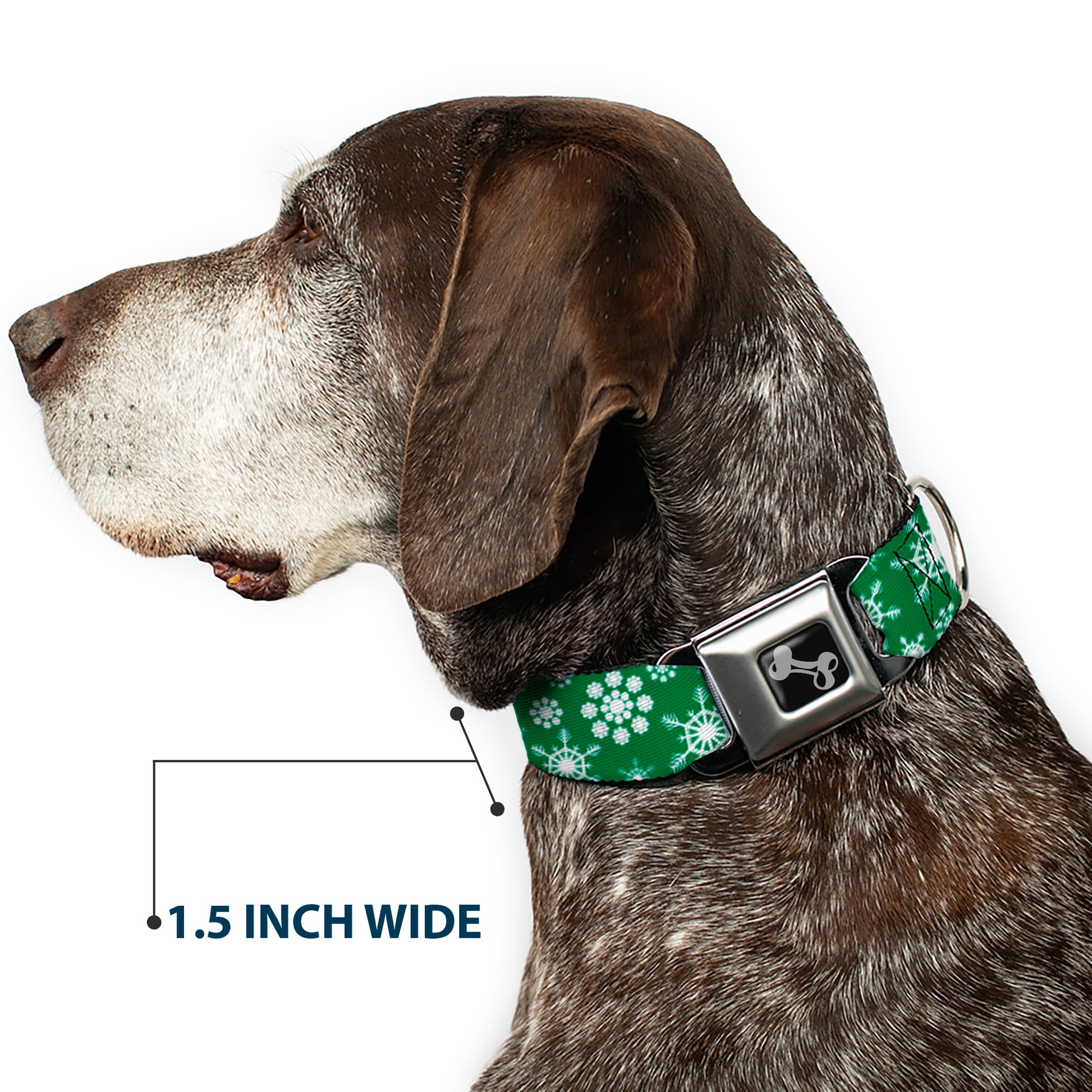 Dog Bone Seatbelt Buckle Collar - Snowflakes Green/White Seatbelt Buckle Collars Buckle-Down