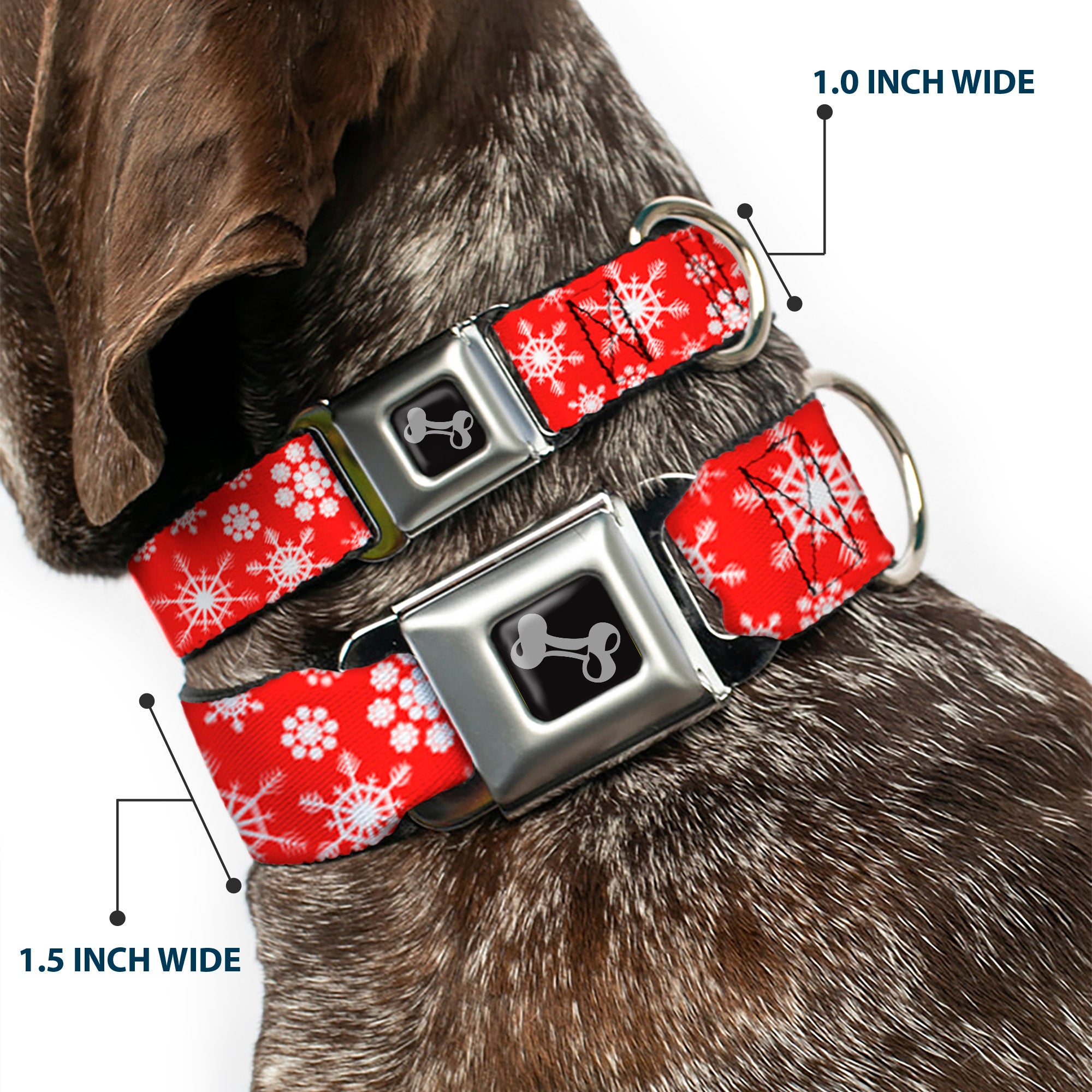 Dog Bone Seatbelt Buckle Collar - Snowflakes Red/White Seatbelt Buckle Collars Buckle-Down