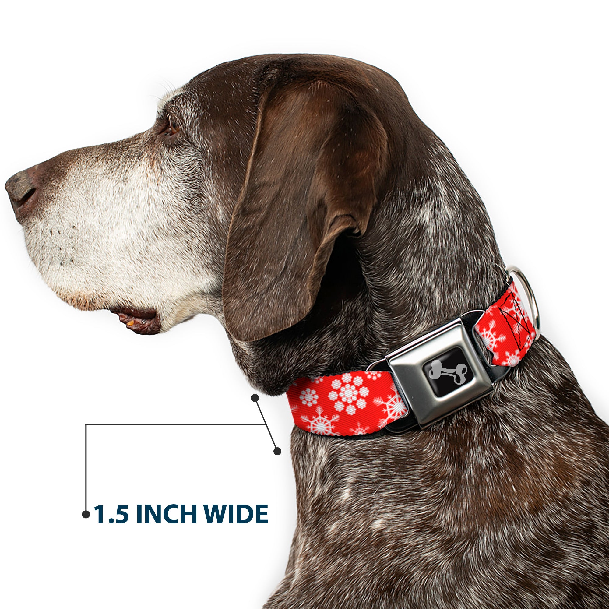 Dog Bone Seatbelt Buckle Collar - Snowflakes Red/White Seatbelt Buckle Collars Buckle-Down