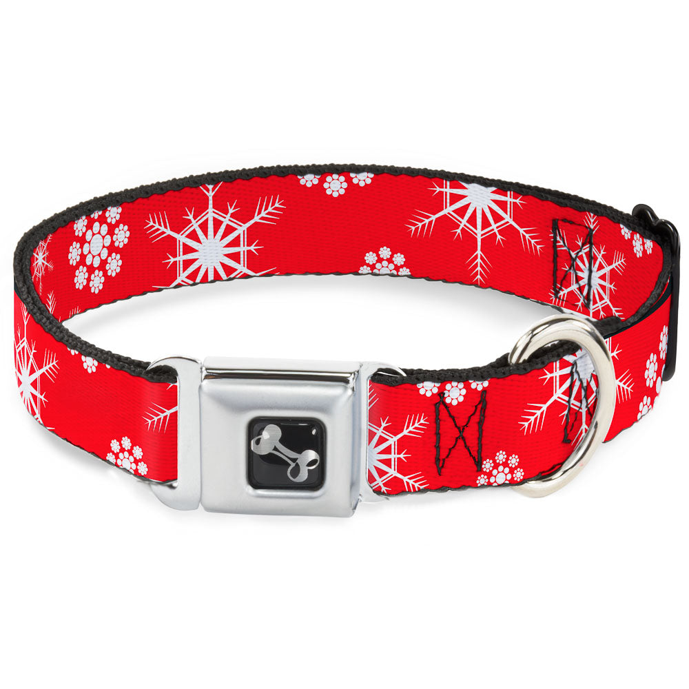 Dog Bone Seatbelt Buckle Collar - Snowflakes Red/White Seatbelt Buckle Collars Buckle-Down