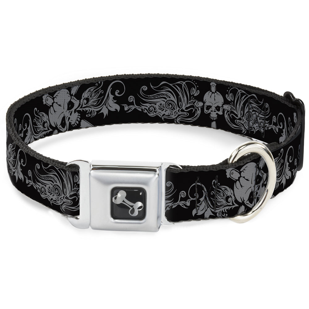 Dog Bone Seatbelt Buckle Collar - Skull & Dagger w/Filigree Black/Gray Seatbelt Buckle Collars Buckle-Down