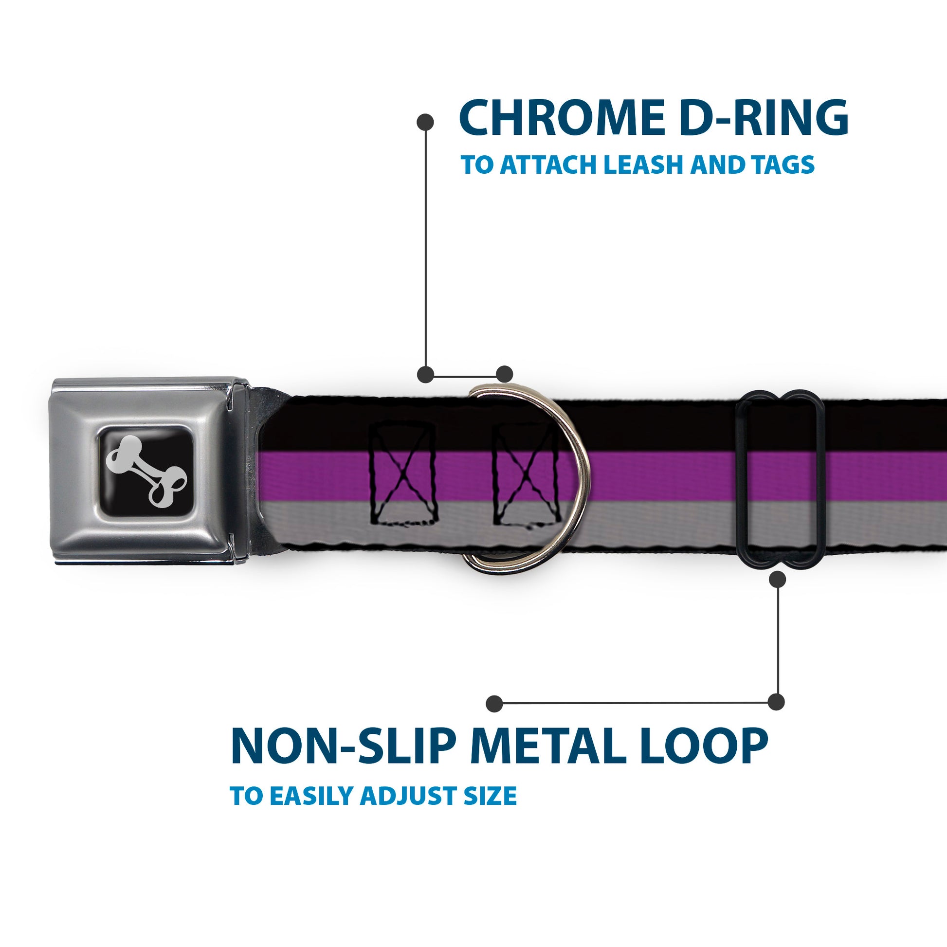 Dog Bone Seatbelt Buckle Collar - Stripes Black/Purple/Gray Seatbelt Buckle Collars Buckle-Down