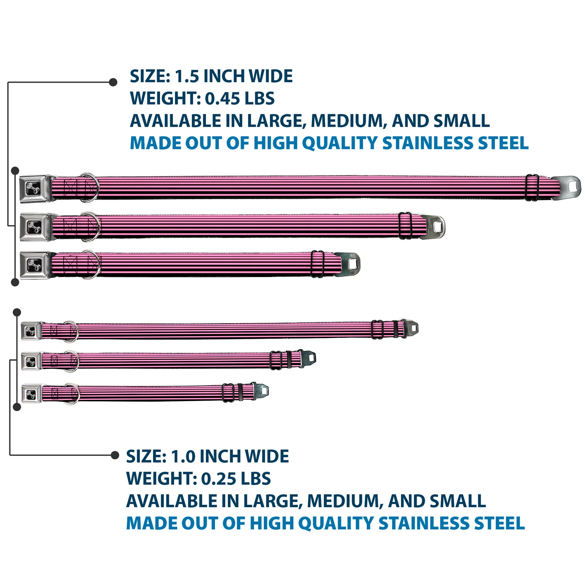 Dog Bone Seatbelt Buckle Collar - Stripe Transition Black/Pink Seatbelt Buckle Collars Buckle-Down