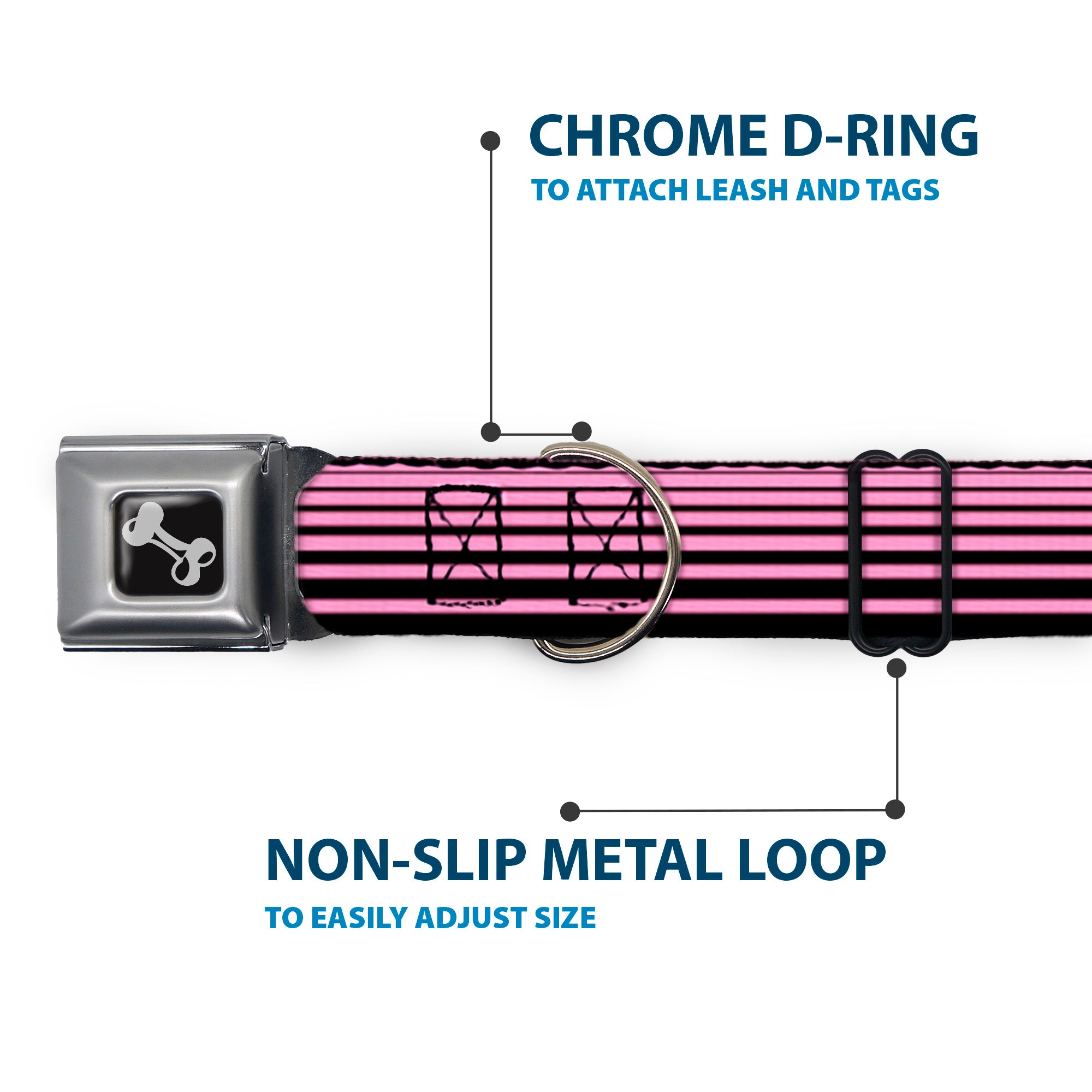 Dog Bone Seatbelt Buckle Collar - Stripe Transition Black/Pink Seatbelt Buckle Collars Buckle-Down