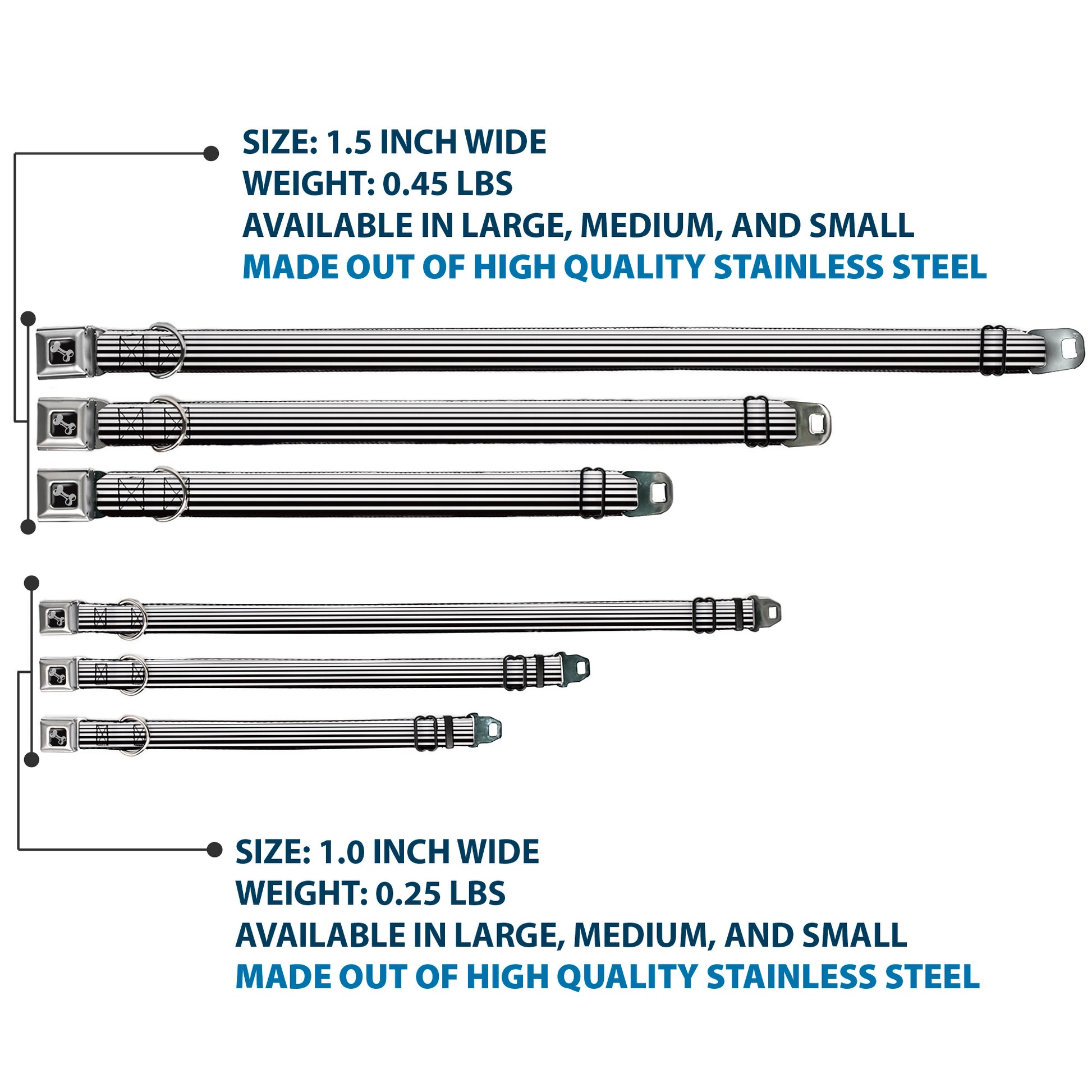 Dog Bone Seatbelt Buckle Collar - Stripe Transition Black/White Seatbelt Buckle Collars Buckle-Down