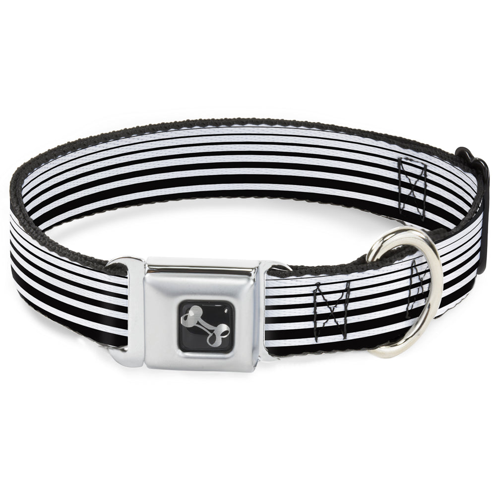 Dog Bone Seatbelt Buckle Collar - Stripe Transition Black/White Seatbelt Buckle Collars Buckle-Down