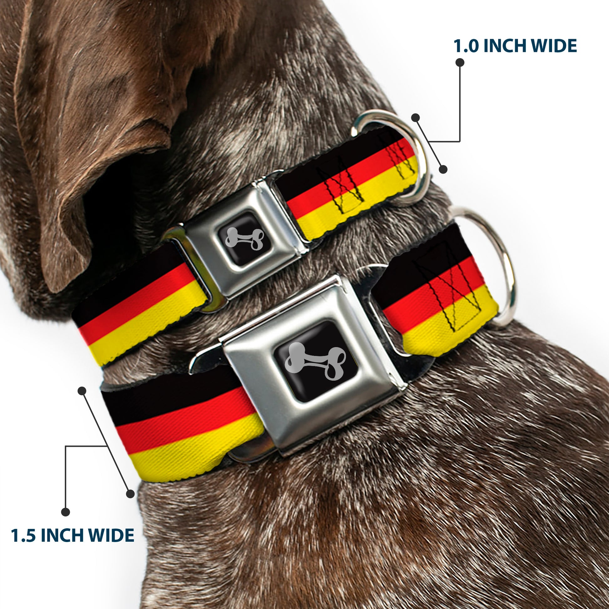 Dog Bone Seatbelt Buckle Collar - Stripes Black/Red/Yellow Seatbelt Buckle Collars Buckle-Down