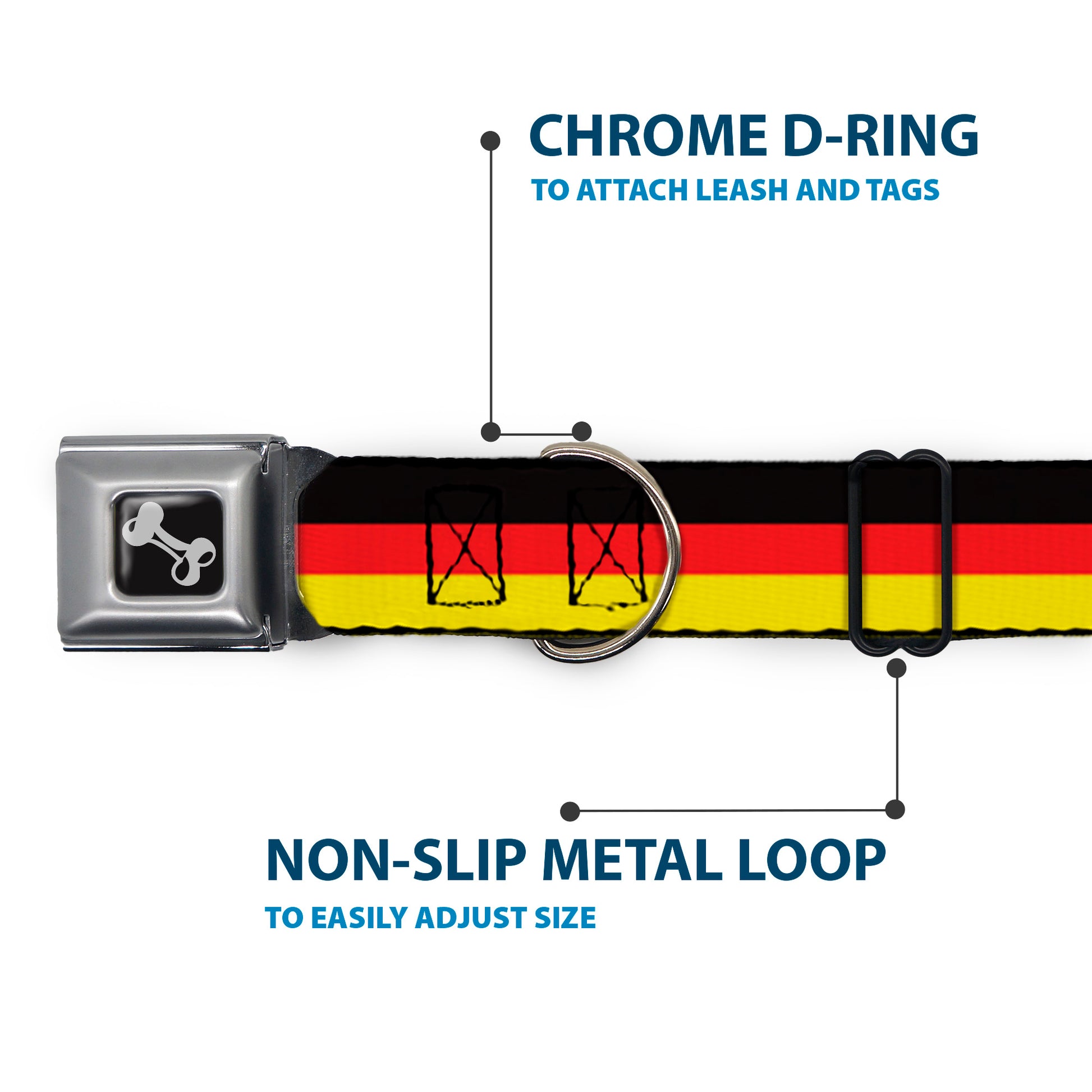 Dog Bone Seatbelt Buckle Collar - Stripes Black/Red/Yellow Seatbelt Buckle Collars Buckle-Down