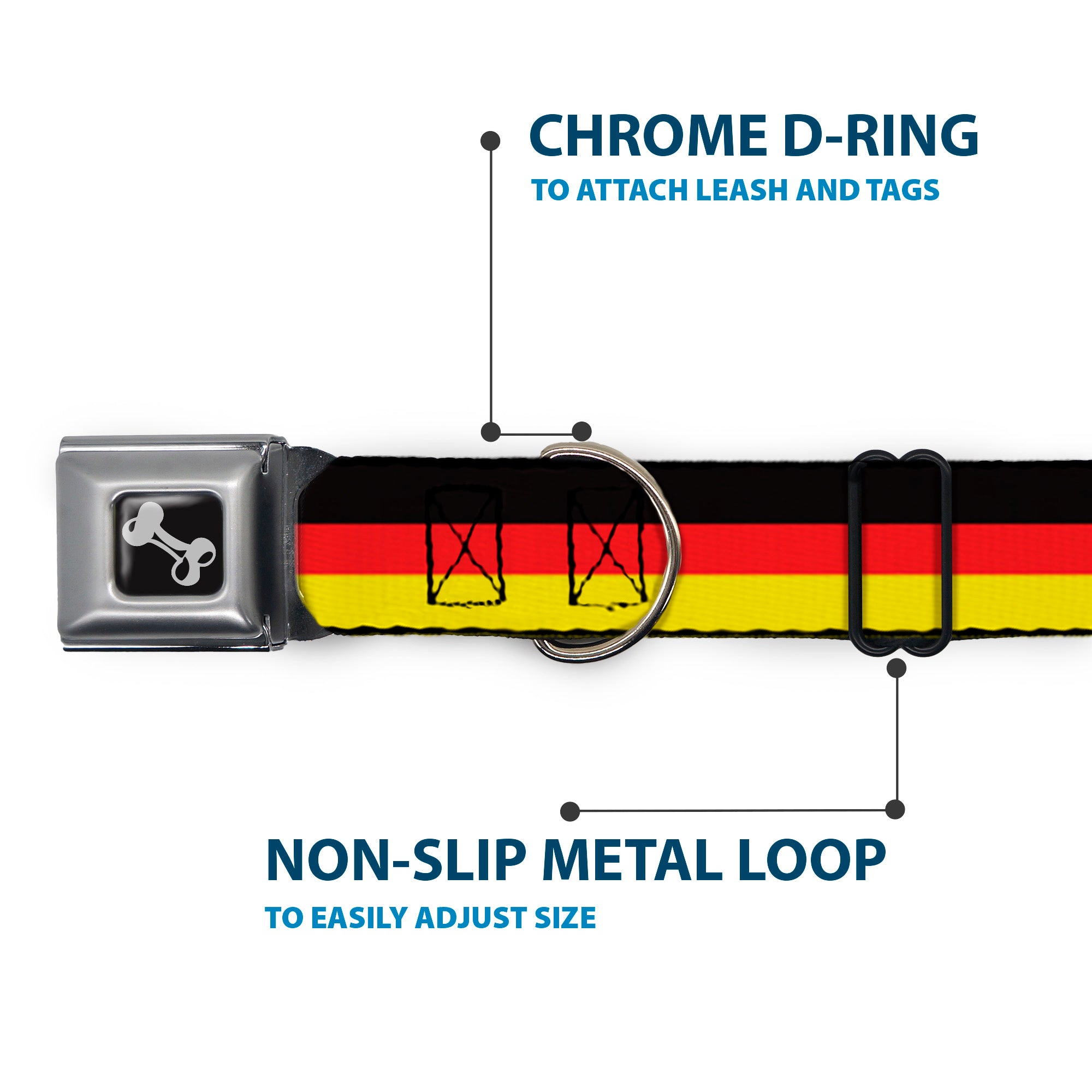 Dog Bone Seatbelt Buckle Collar - Stripes Black/Red/Yellow Seatbelt Buckle Collars Buckle-Down