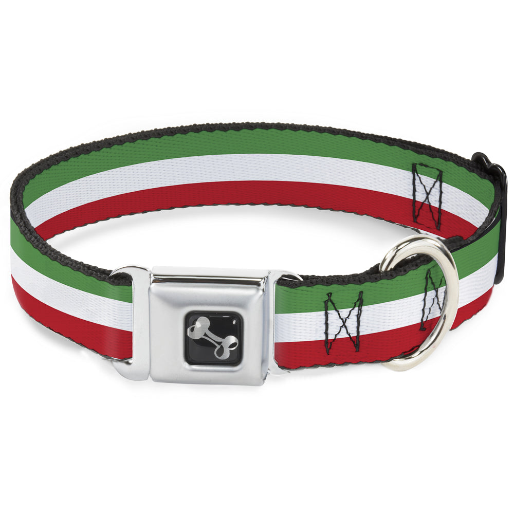 Dog Bone Seatbelt Buckle Collar - Stripes Green/White/Red Seatbelt Buckle Collars Buckle-Down