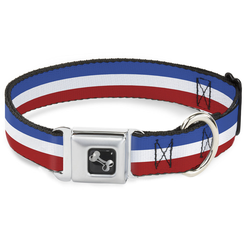 Dog Bone Seatbelt Buckle Collar - Stripes Blue/White/Red Seatbelt Buckle Collars Buckle-Down