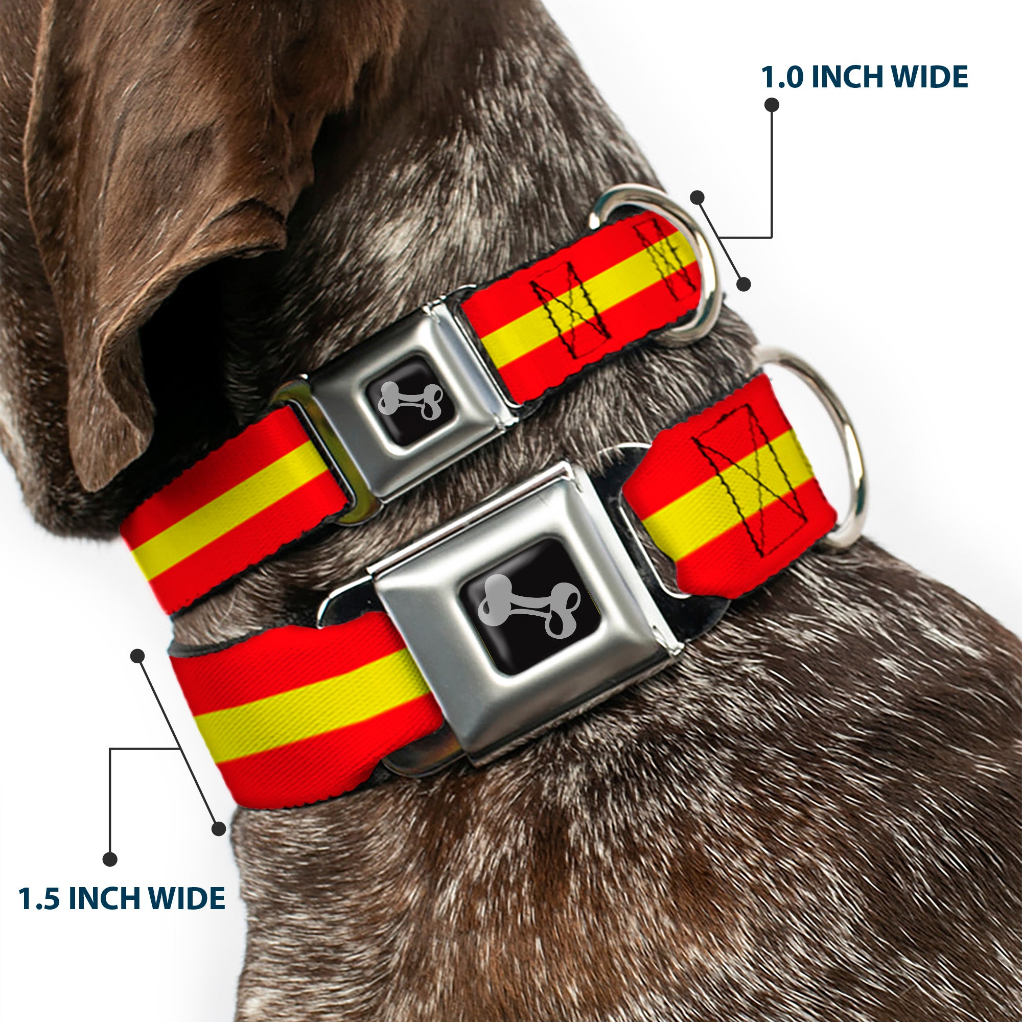 Dog Bone Seatbelt Buckle Collar - Stripes Red/Yellow/Red Seatbelt Buckle Collars Buckle-Down