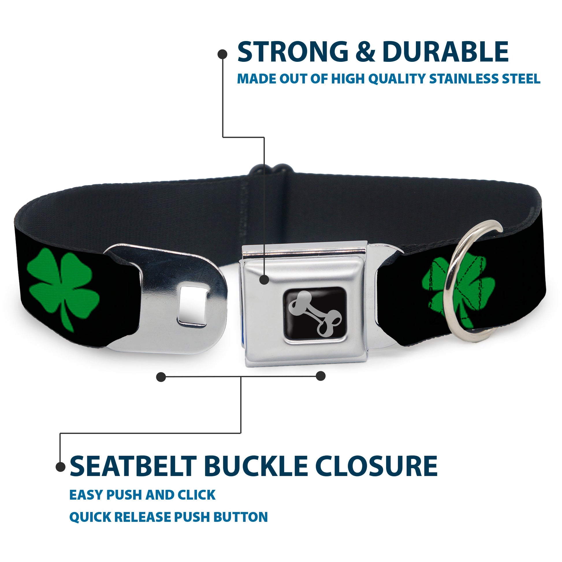Dog Bone Seatbelt Buckle Collar - St. Pat's Black/Green Seatbelt Buckle Collars Buckle-Down