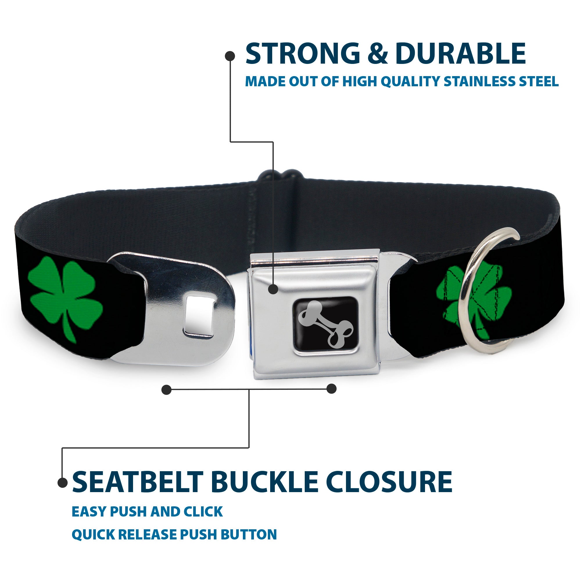 Dog Bone Seatbelt Buckle Collar - St. Pat's Black/Green Seatbelt Buckle Collars Buckle-Down