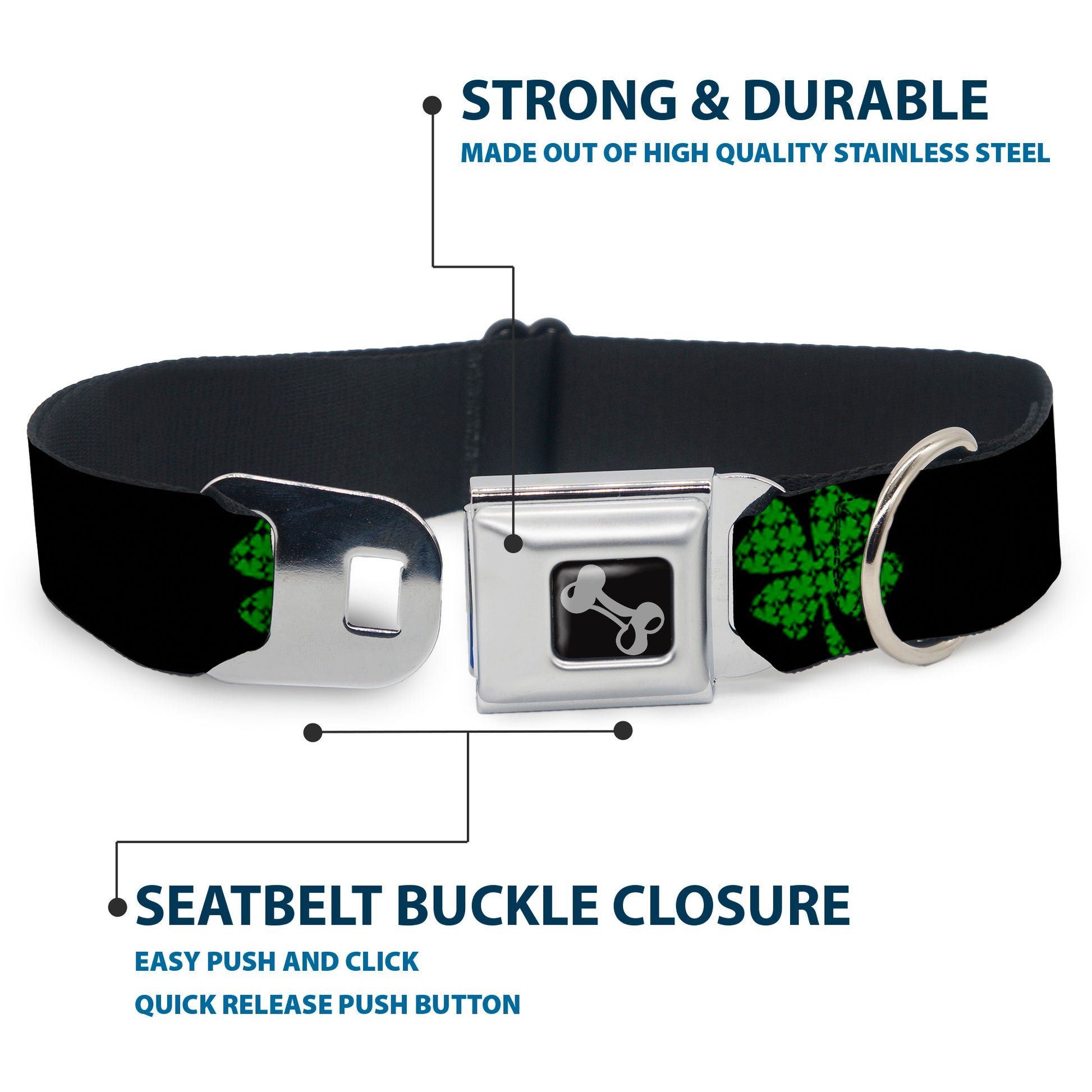 Dog Bone Seatbelt Buckle Collar - St. Pat's Black/Clovers Seatbelt Buckle Collars Buckle-Down
