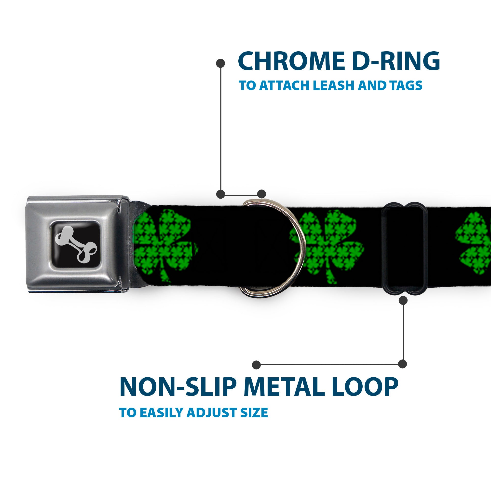 Dog Bone Seatbelt Buckle Collar - St. Pat's Black/Clovers Seatbelt Buckle Collars Buckle-Down