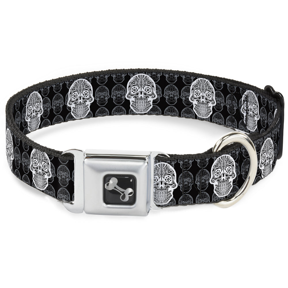 Dog Bone Seatbelt Buckle Collar - Skull Candy Black/Gray/White Seatbelt Buckle Collars Buckle-Down