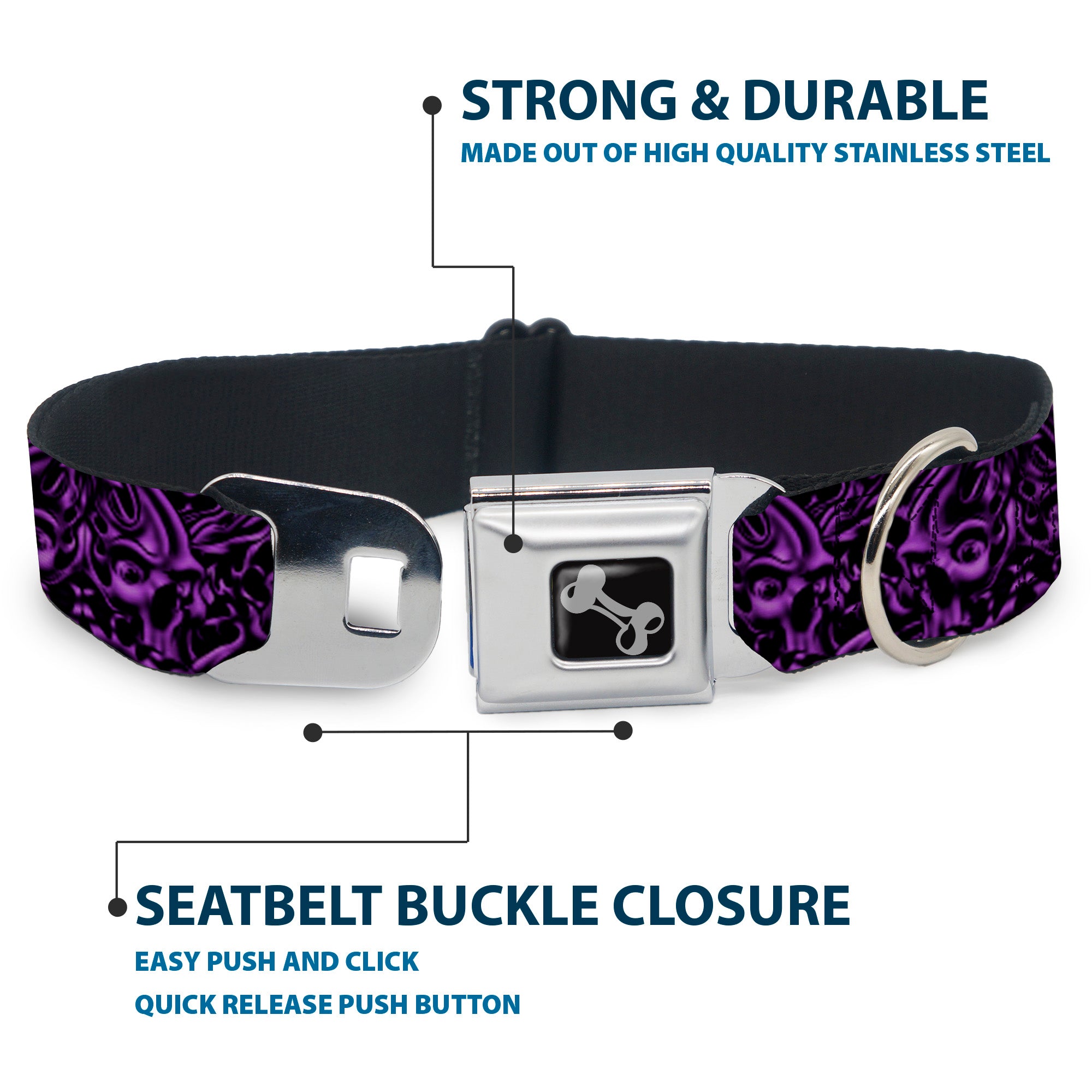 Dog Bone Seatbelt Buckle Collar - Sleeve Skulls Black/Purple Seatbelt Buckle Collars Buckle-Down