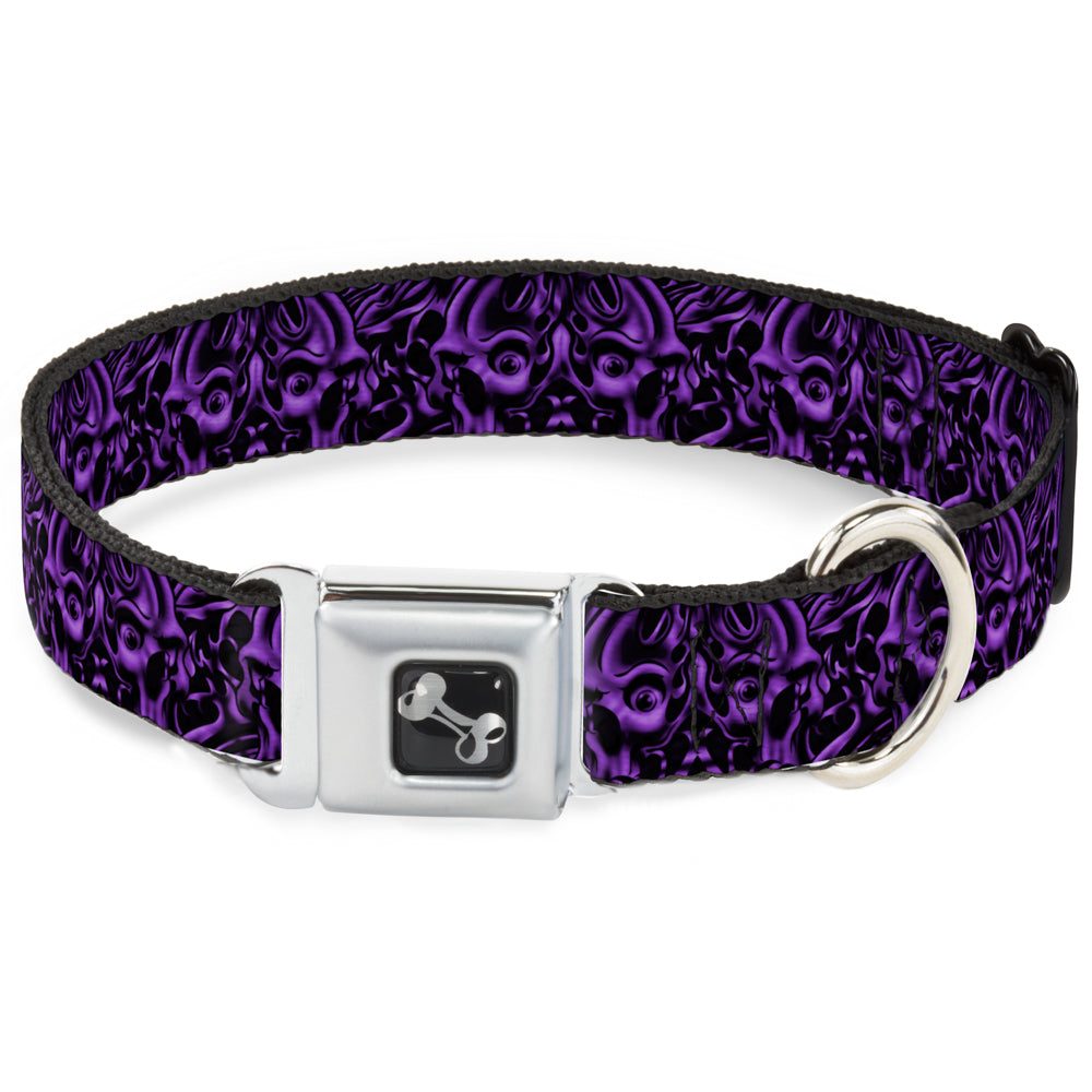 Dog Bone Seatbelt Buckle Collar - Sleeve Skulls Black/Purple Seatbelt Buckle Collars Buckle-Down