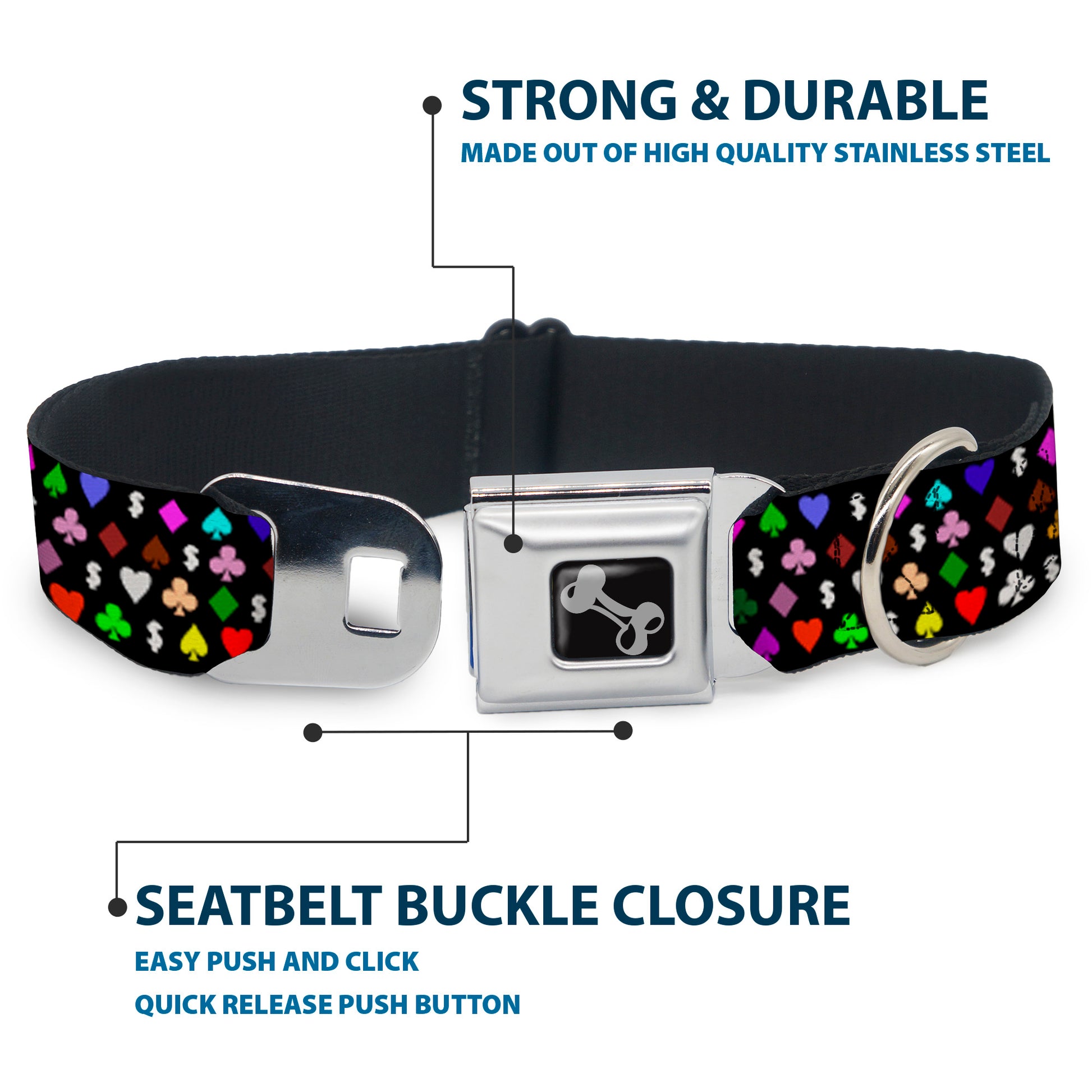 Dog Bone Seatbelt Buckle Collar - Suits $$$ Black/Multi Color Seatbelt Buckle Collars Buckle-Down