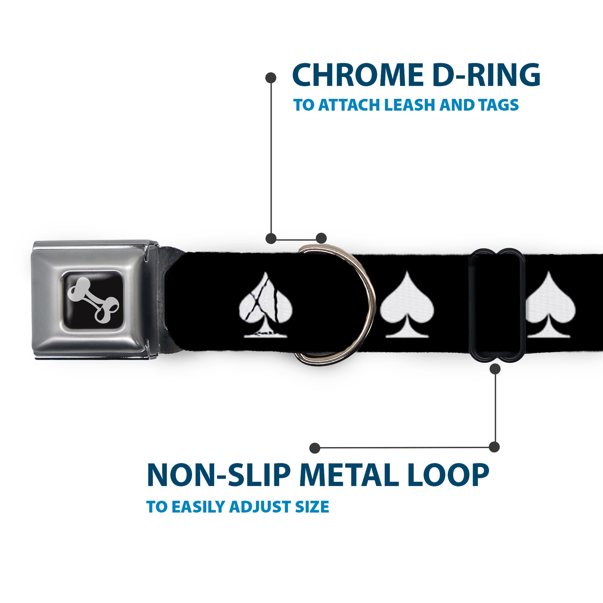 Dog Bone Seatbelt Buckle Collar - Spade Black/White Seatbelt Buckle Collars Buckle-Down