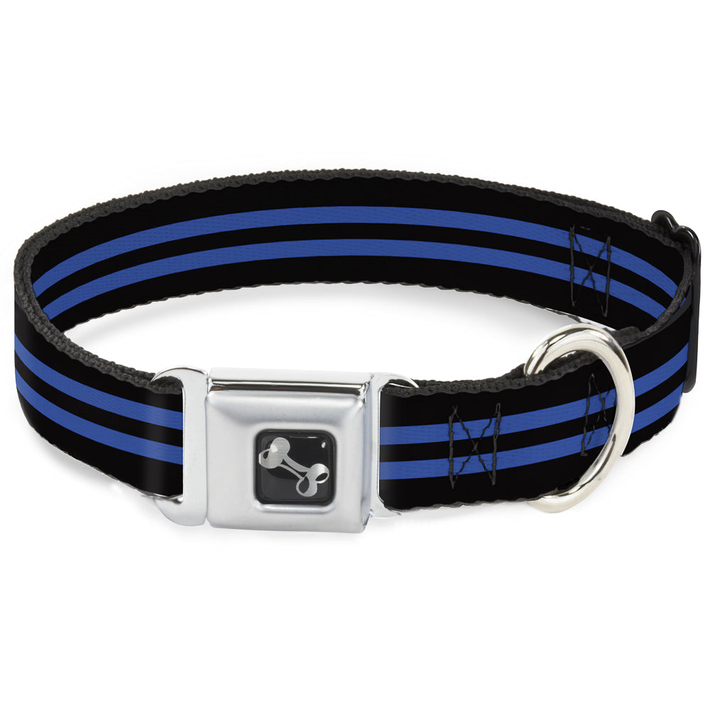 Dog Bone Seatbelt Buckle Collar - Stripe Black/Blue Seatbelt Buckle Collars Buckle-Down