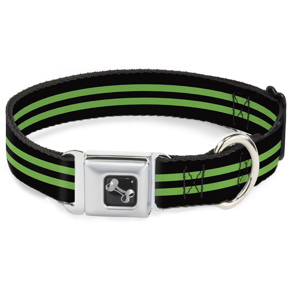 Dog Bone Seatbelt Buckle Collar - Stripe Black/Green Seatbelt Buckle Collars Buckle-Down