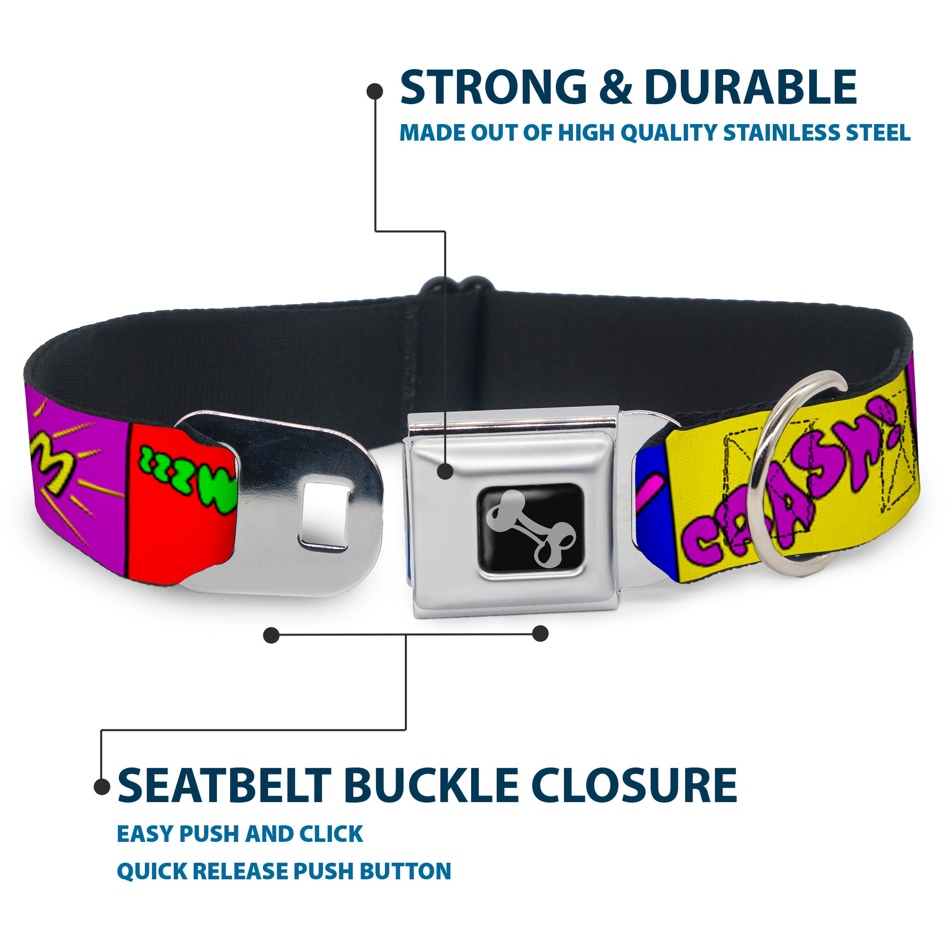 Dog Bone Seatbelt Buckle Collar - Sound Effect Blocks Multi Color Seatbelt Buckle Collars Buckle-Down