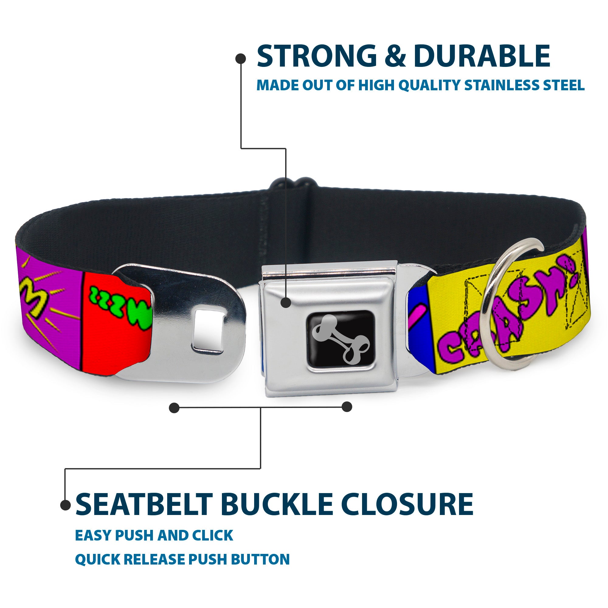 Dog Bone Seatbelt Buckle Collar - Sound Effect Blocks Multi Color Seatbelt Buckle Collars Buckle-Down