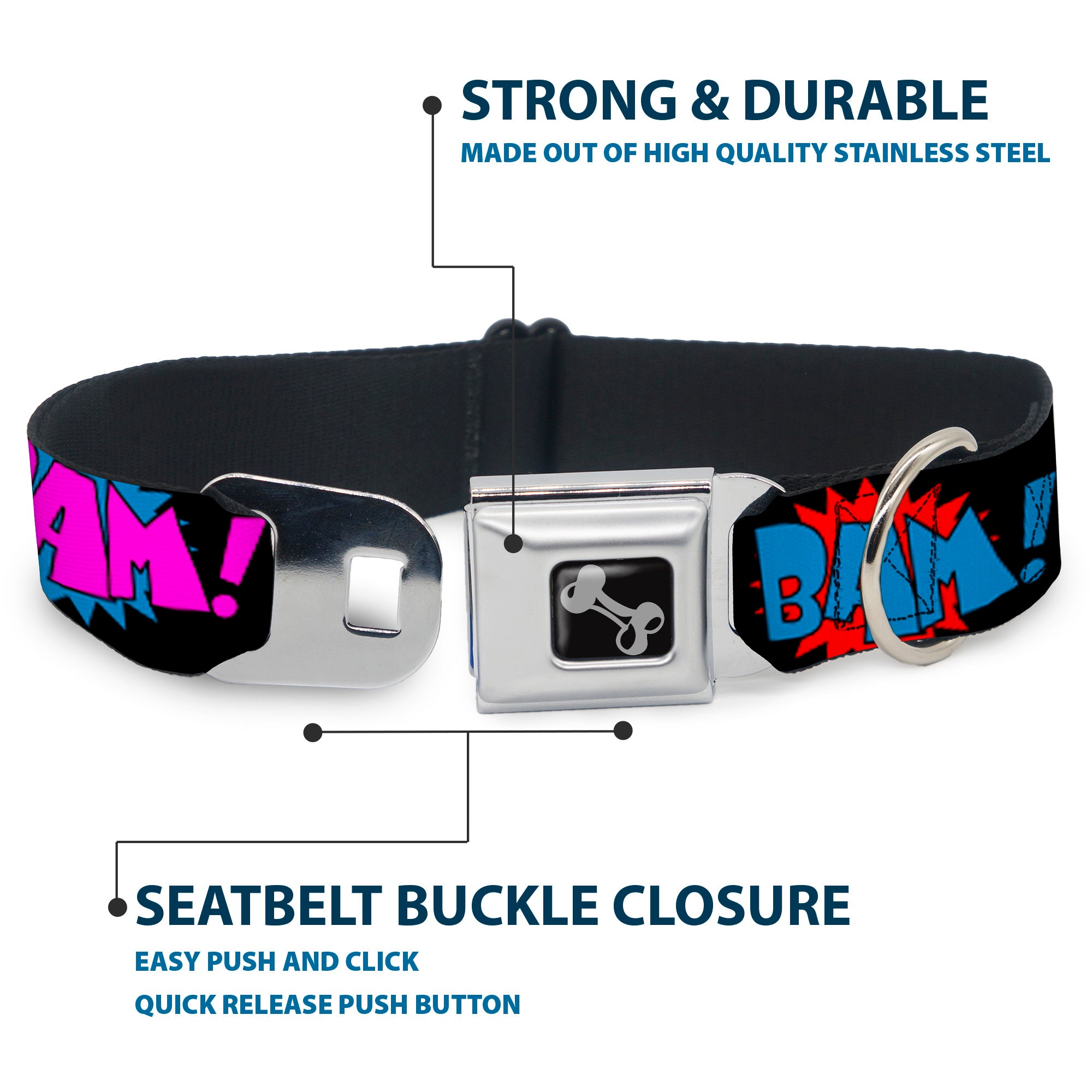 Dog Bone Seatbelt Buckle Collar - Sound Effects Black/Multi Color Seatbelt Buckle Collars Buckle-Down