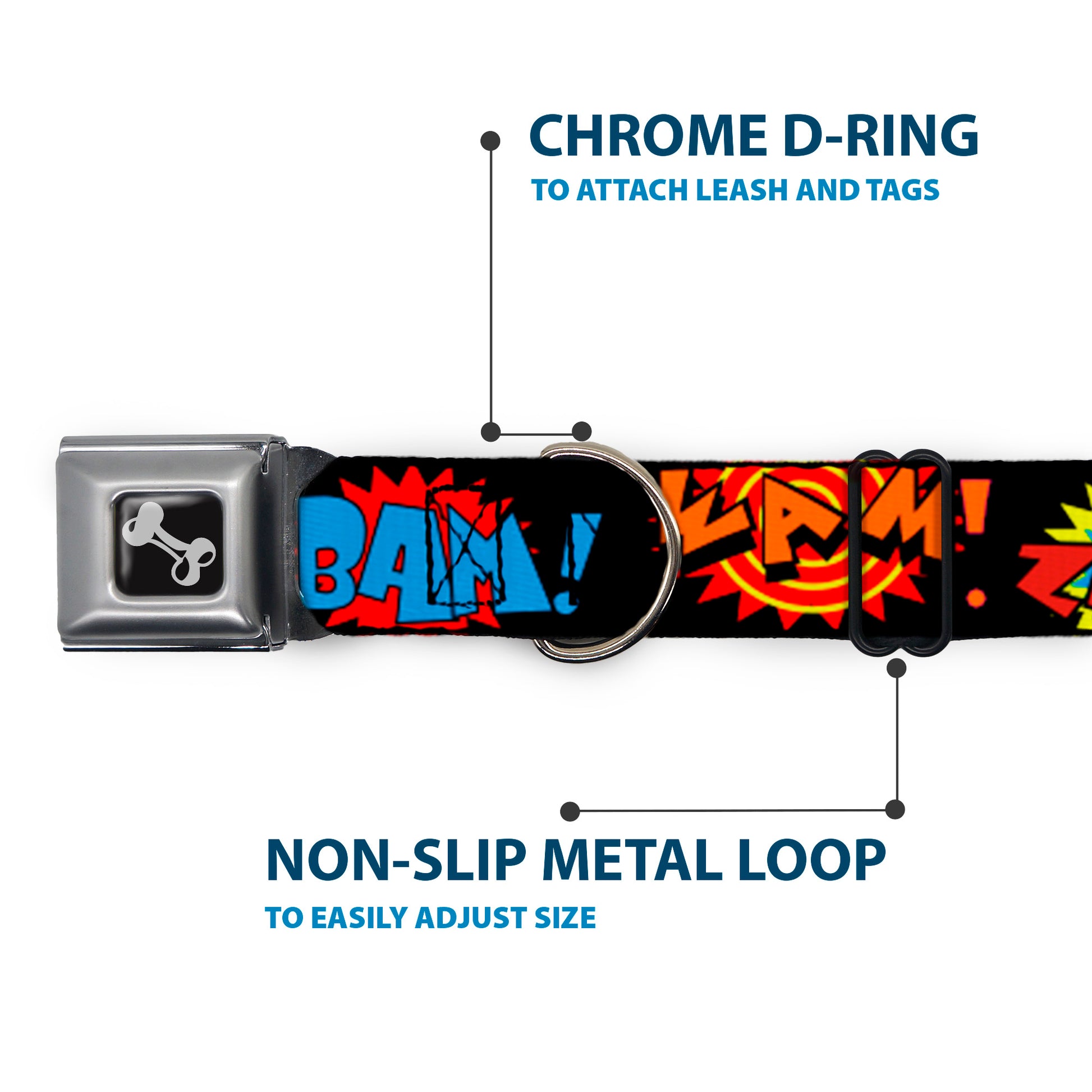 Dog Bone Seatbelt Buckle Collar - Sound Effects Black/Multi Color Seatbelt Buckle Collars Buckle-Down