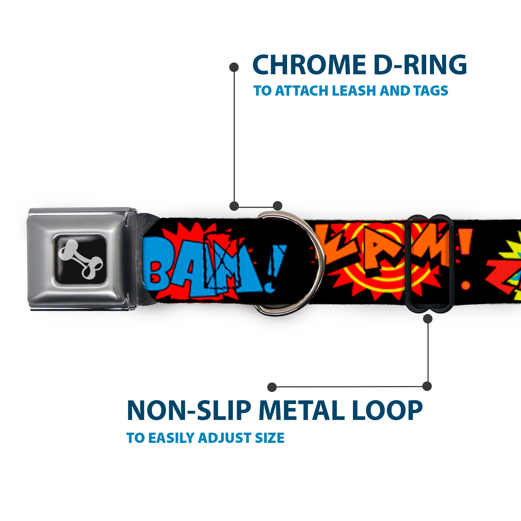 Dog Bone Seatbelt Buckle Collar - Sound Effects Black/Multi Color Seatbelt Buckle Collars Buckle-Down