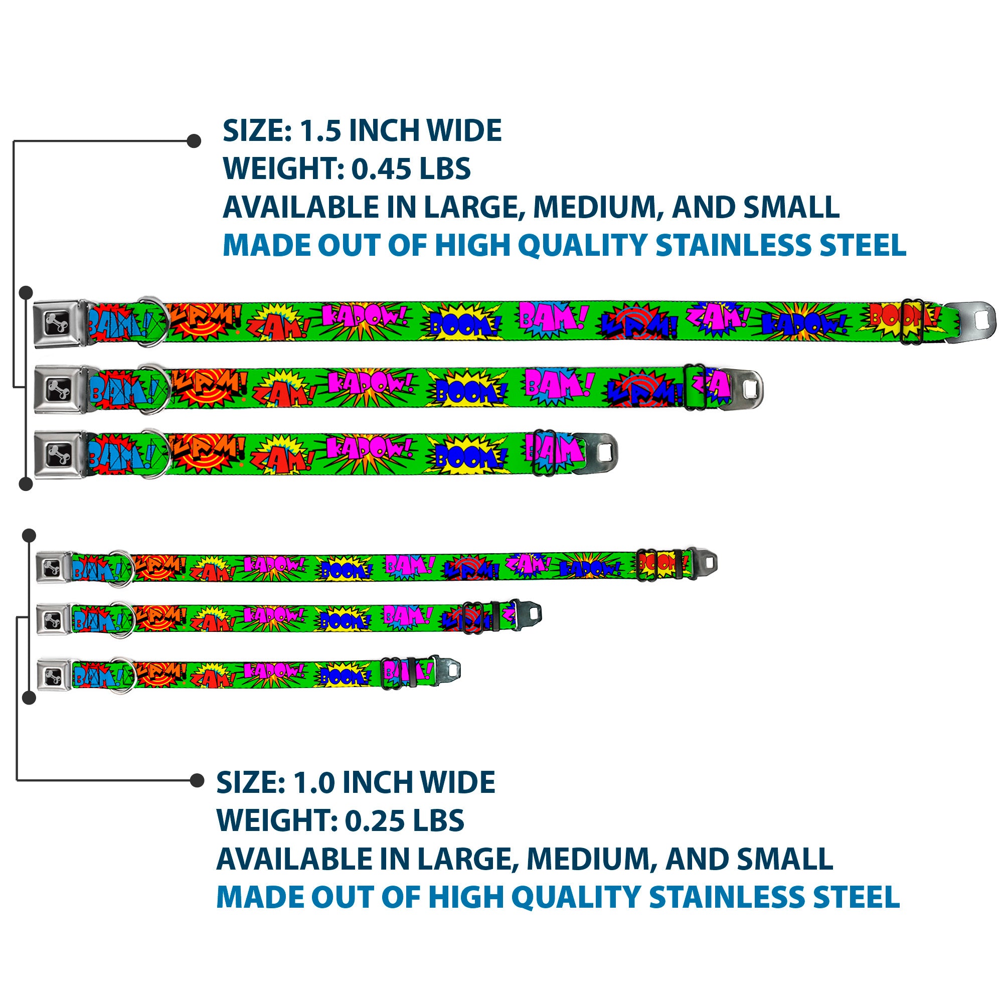 Dog Bone Seatbelt Buckle Collar - Sound Effects Green/Multi Color Seatbelt Buckle Collars Buckle-Down