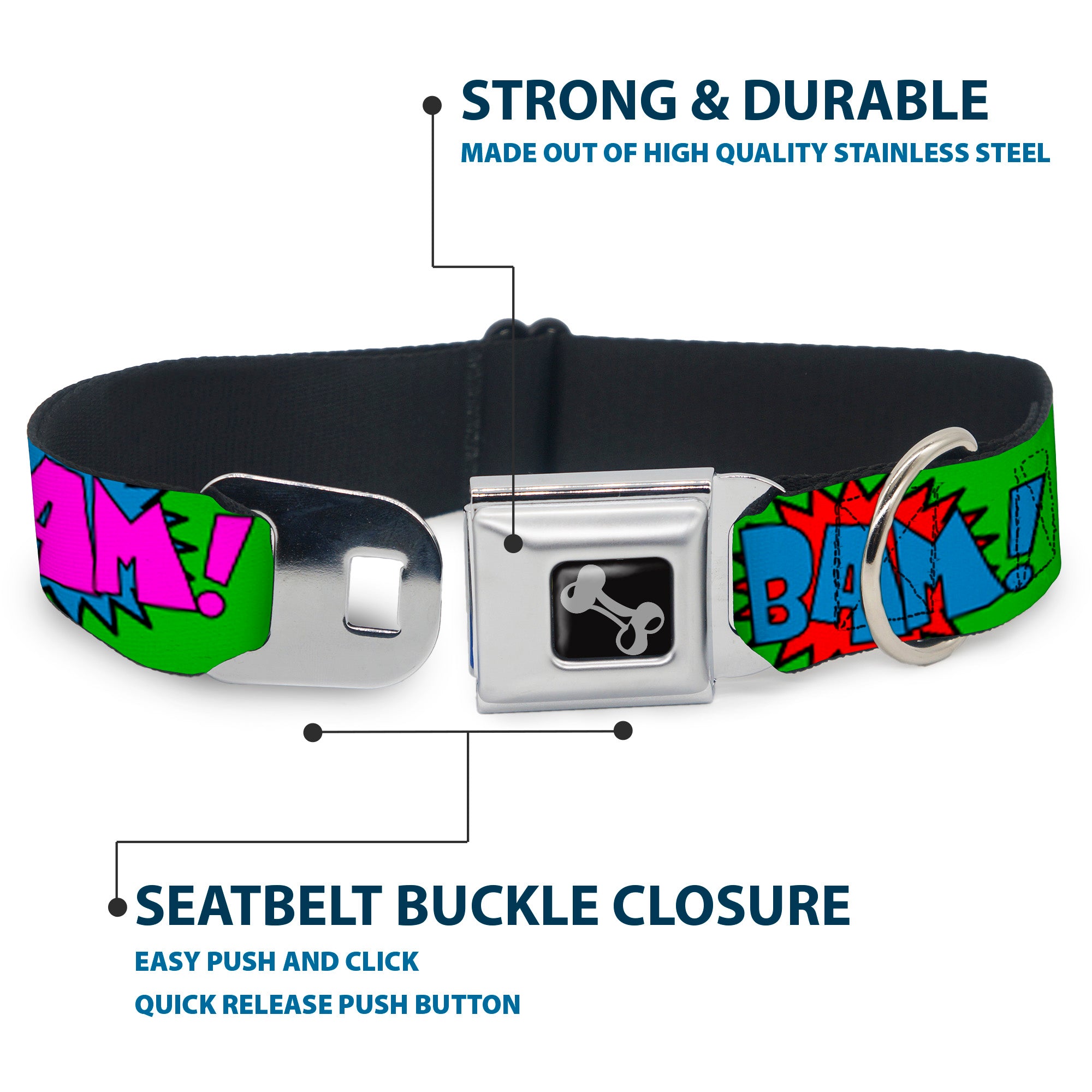 Dog Bone Seatbelt Buckle Collar - Sound Effects Green/Multi Color Seatbelt Buckle Collars Buckle-Down