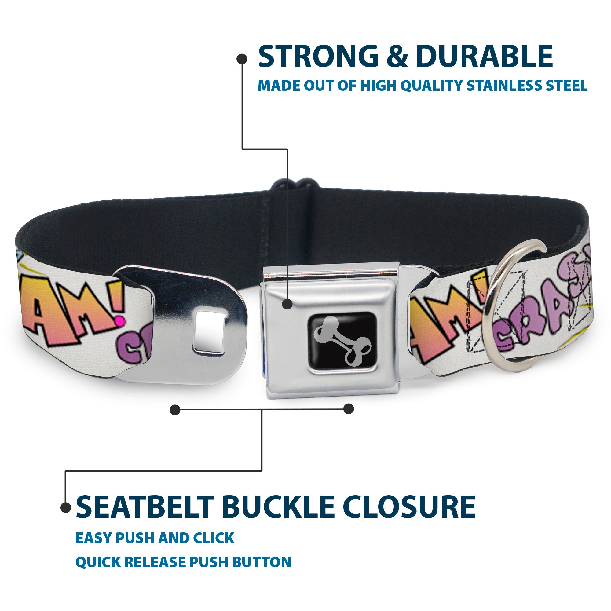 Dog Bone Seatbelt Buckle Collar - Sound Effects White/Pastel Seatbelt Buckle Collars Buckle-Down